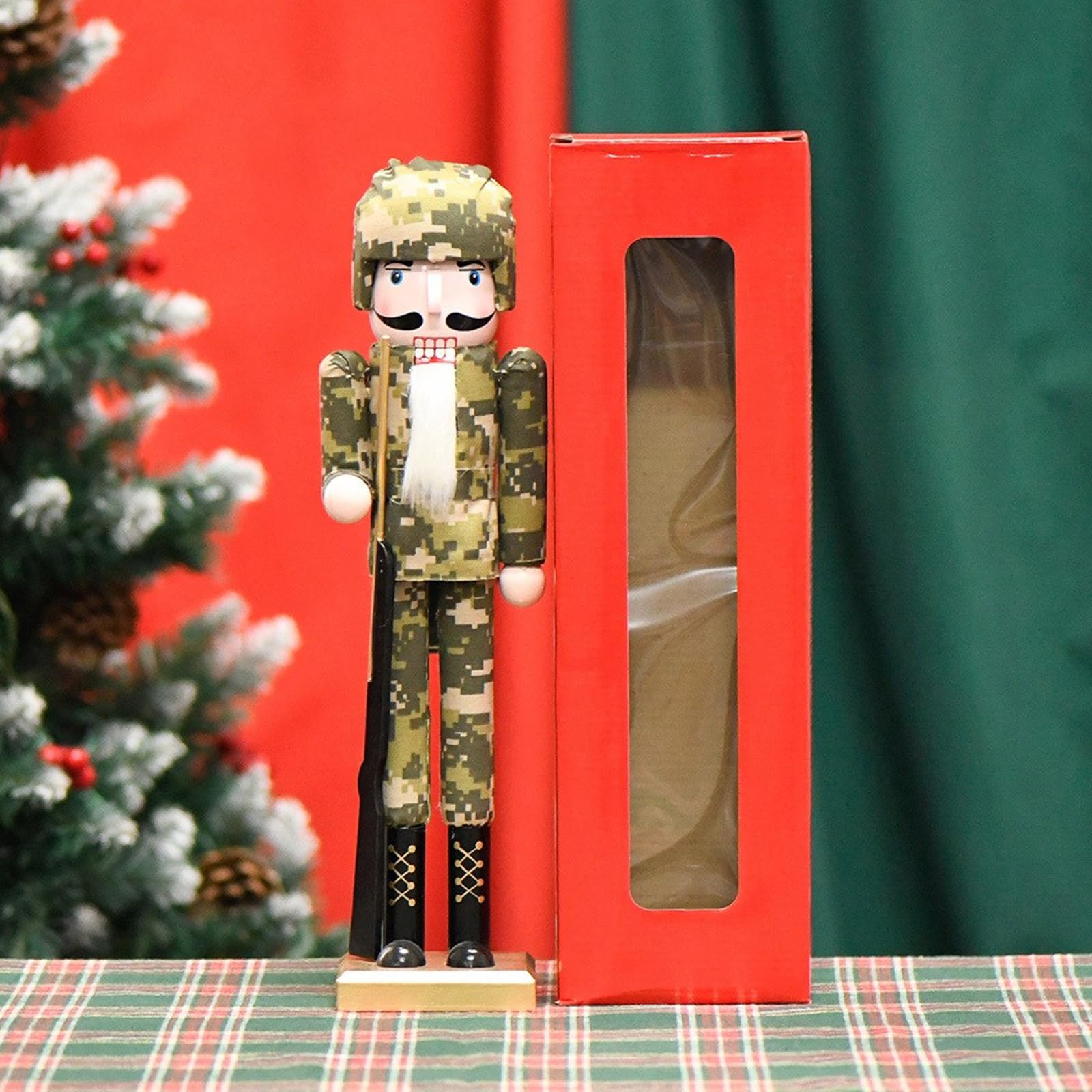 Statuetta a tema natalizio in legno, statua per ufficio soldato desktop, ornamento da tavolo, scultura decorativa per feste di Natale