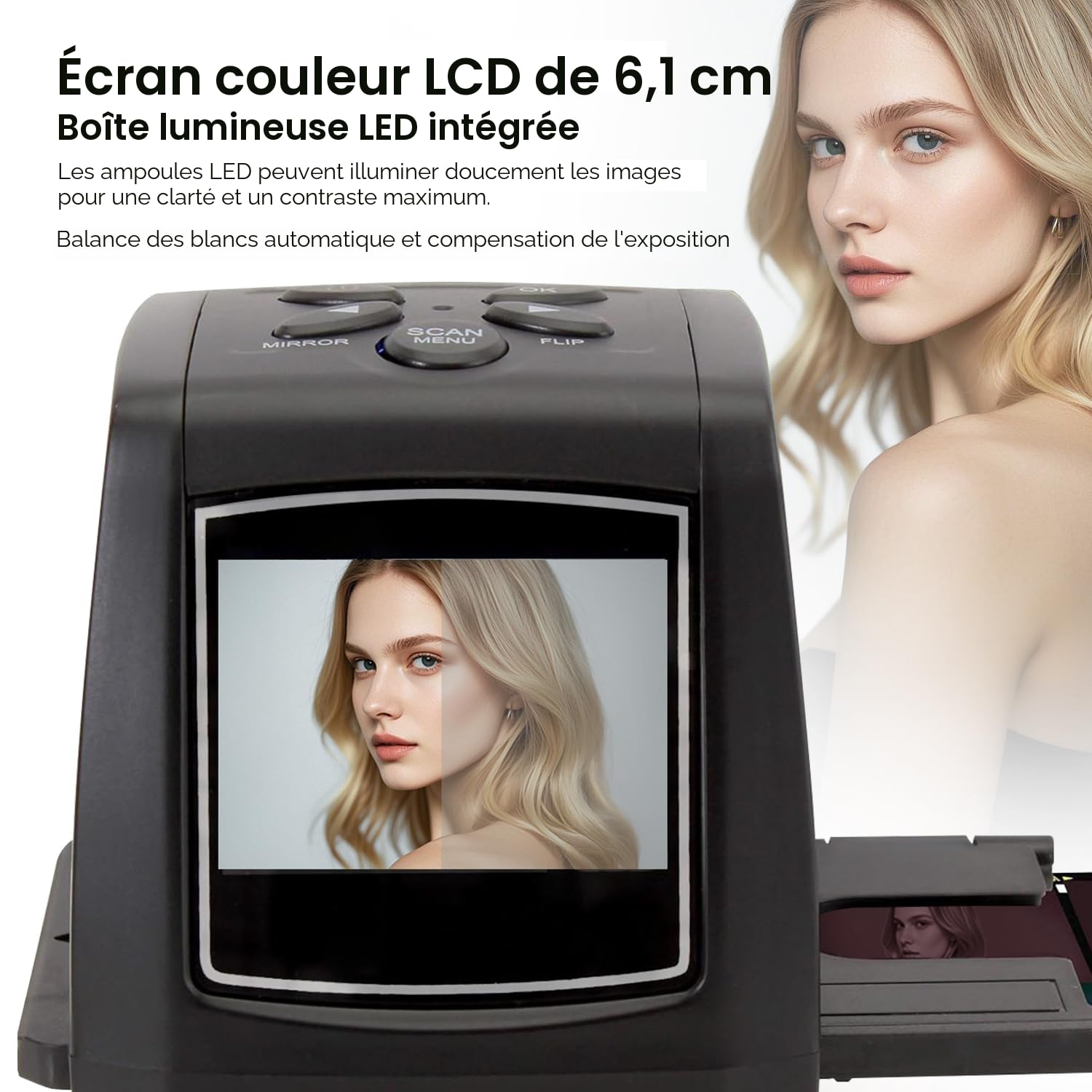 Scanner de Diapositives et Négatifs 35 mm,5MP/10MP Film et Diapo Convertisseur avec 2,4''LCD - Pas d'ordinateur Requis