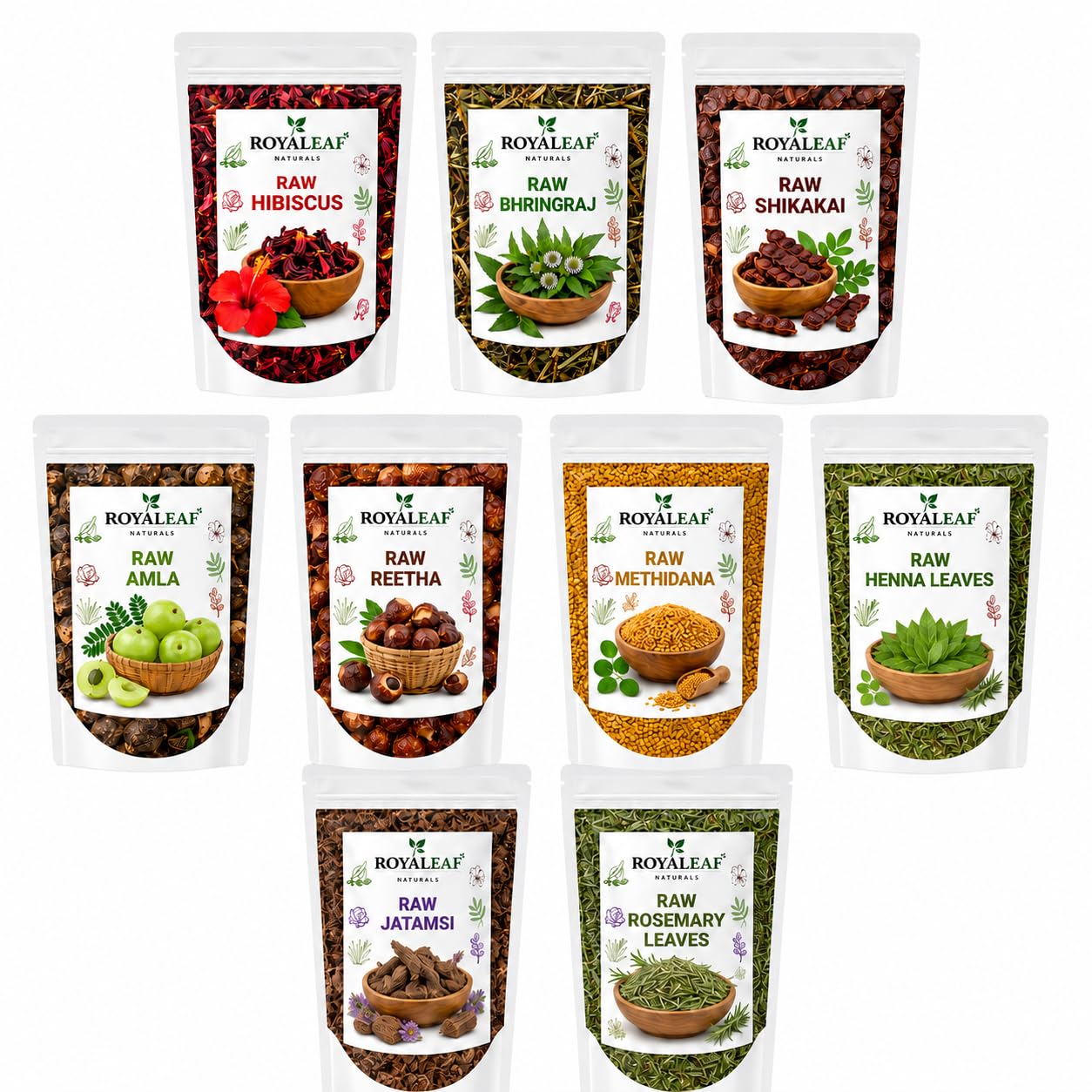 Dried Amla Reetha Shikakai Bhringraj Hibiscus Raw Henna Jatamansi Methi Dana & Rosemary Leaves 50g Each=450g | Natural Herbs for Hair Growth, Scalp Health & Wellness | DIY Hair Care And Shampoo-image-20