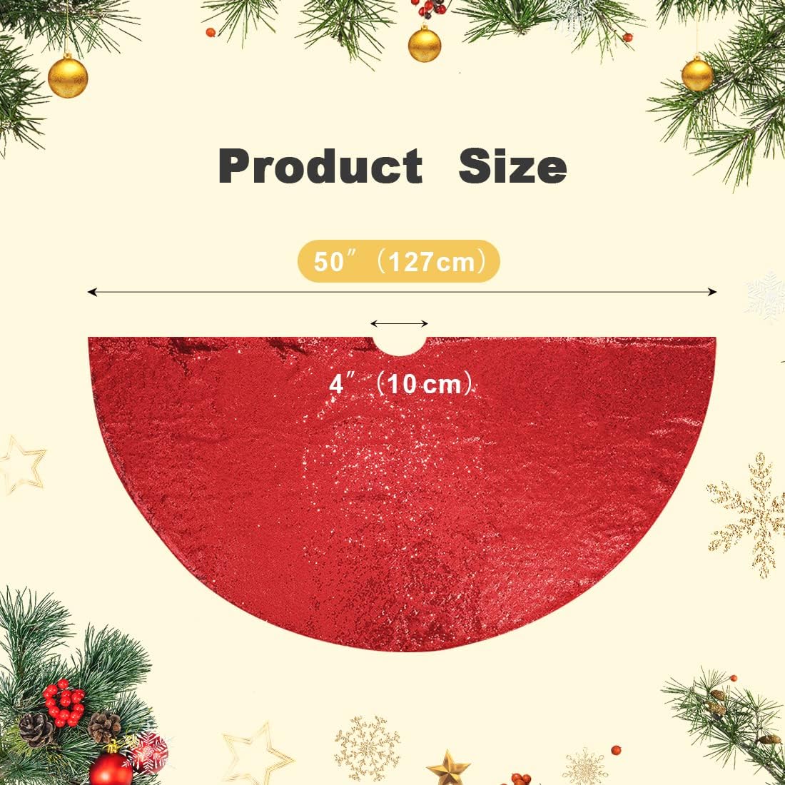 PartyDelight Sequin Christmas Tree Skirt 50" Red