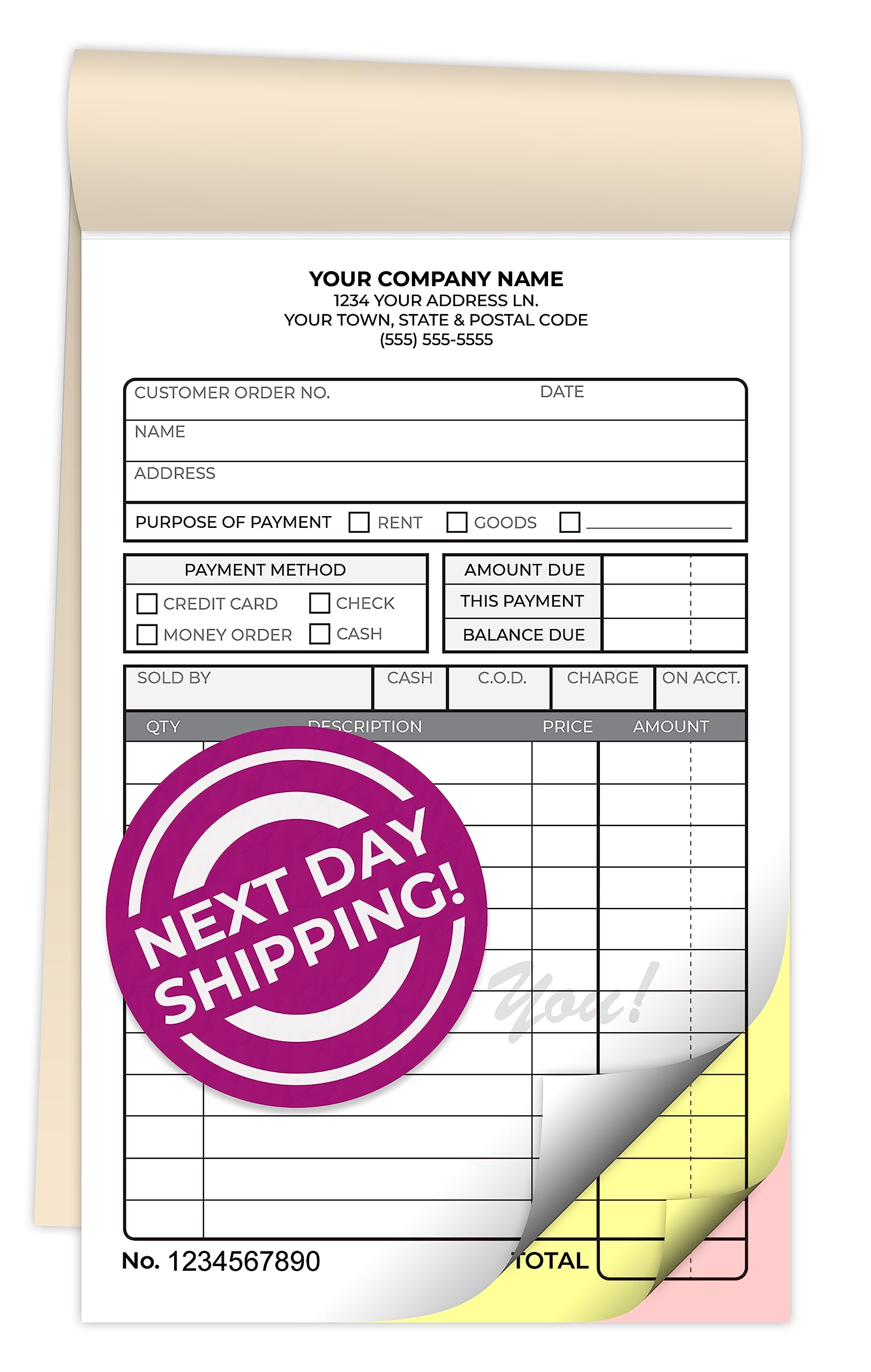 Custom 4.25" x 7" Carbonless NCR Books in 3-Part Triplicate Invoices, Receipts, Work Orders, Sales Orders, Purchase Orders, Estimates, Quote Forms with Your Company/Business Name (132 Sets)