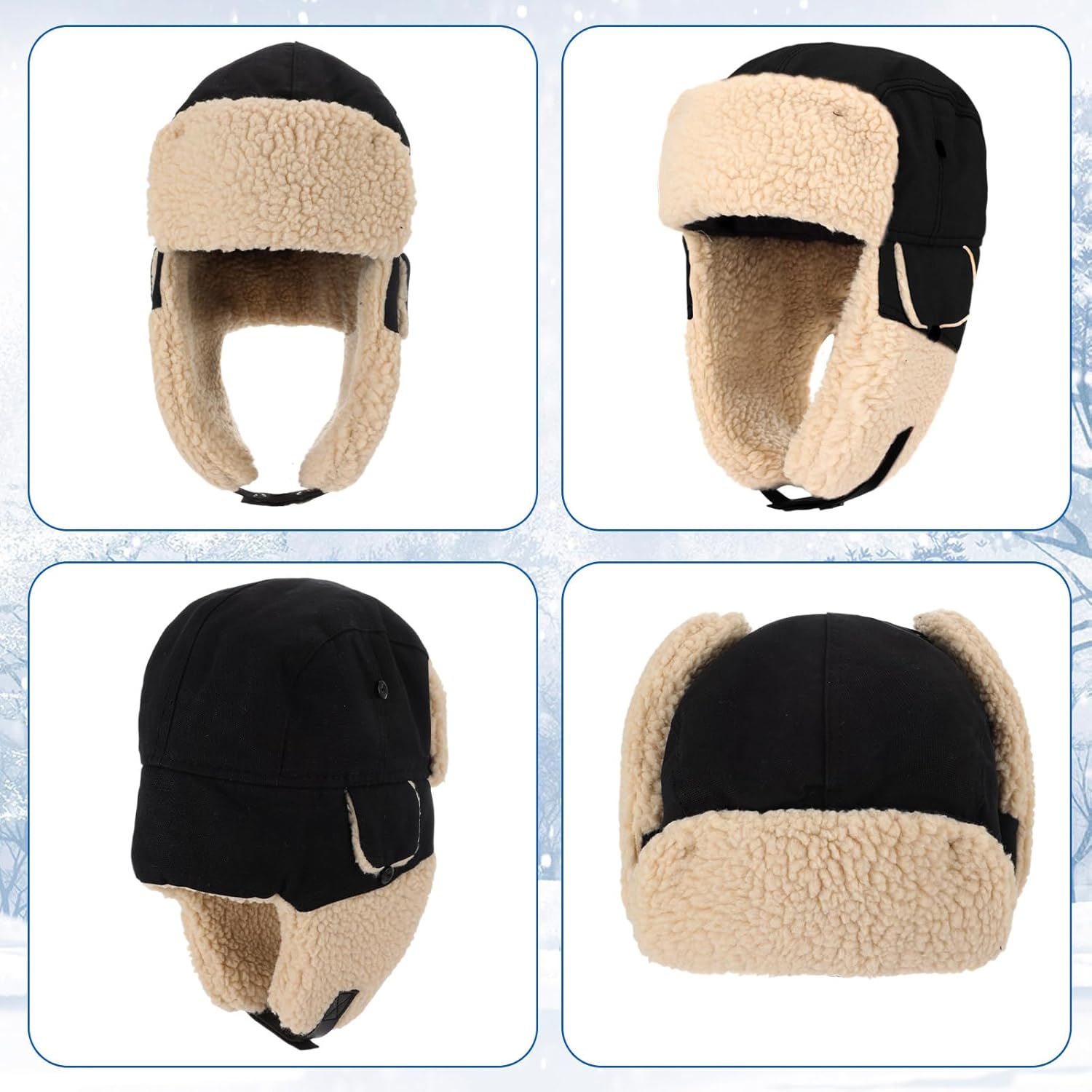 JaGely 4 Pcs Pilot Hat and Goggles Flight Costume Accessories Pilot Helmet Cap with Ear Flaps Hat Adults Winter(Wheat,Black) - Image 5