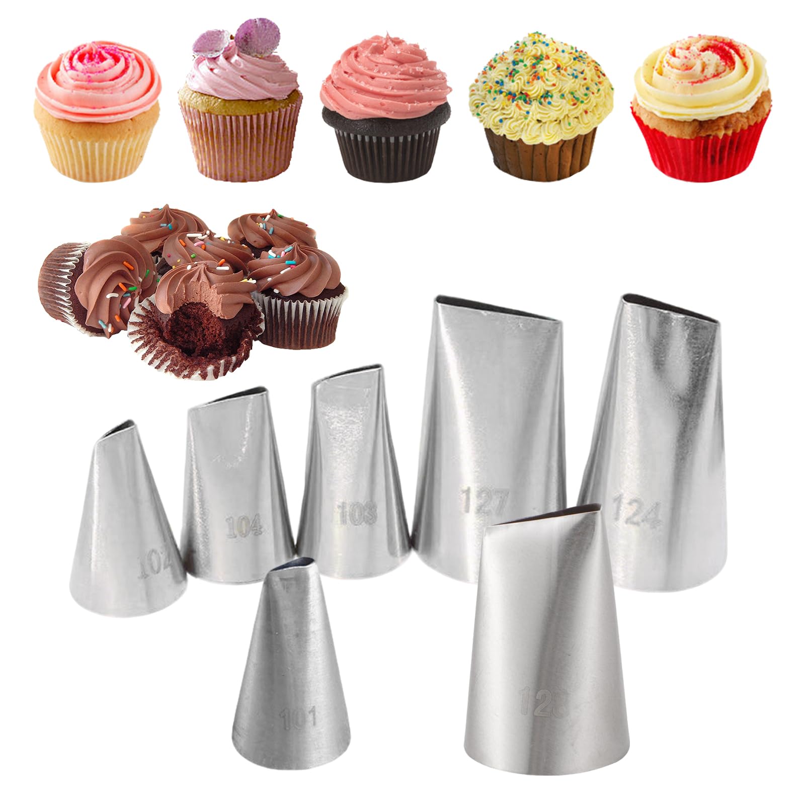 IUSOT 7-Piece Korean-Style Petal Rose Flower Piping Nozzles Set โ Large Flower Piping Tips for Cake Decorating, Stainless Steel Piping Nozzles Set, Compatible with Standard Couplers
