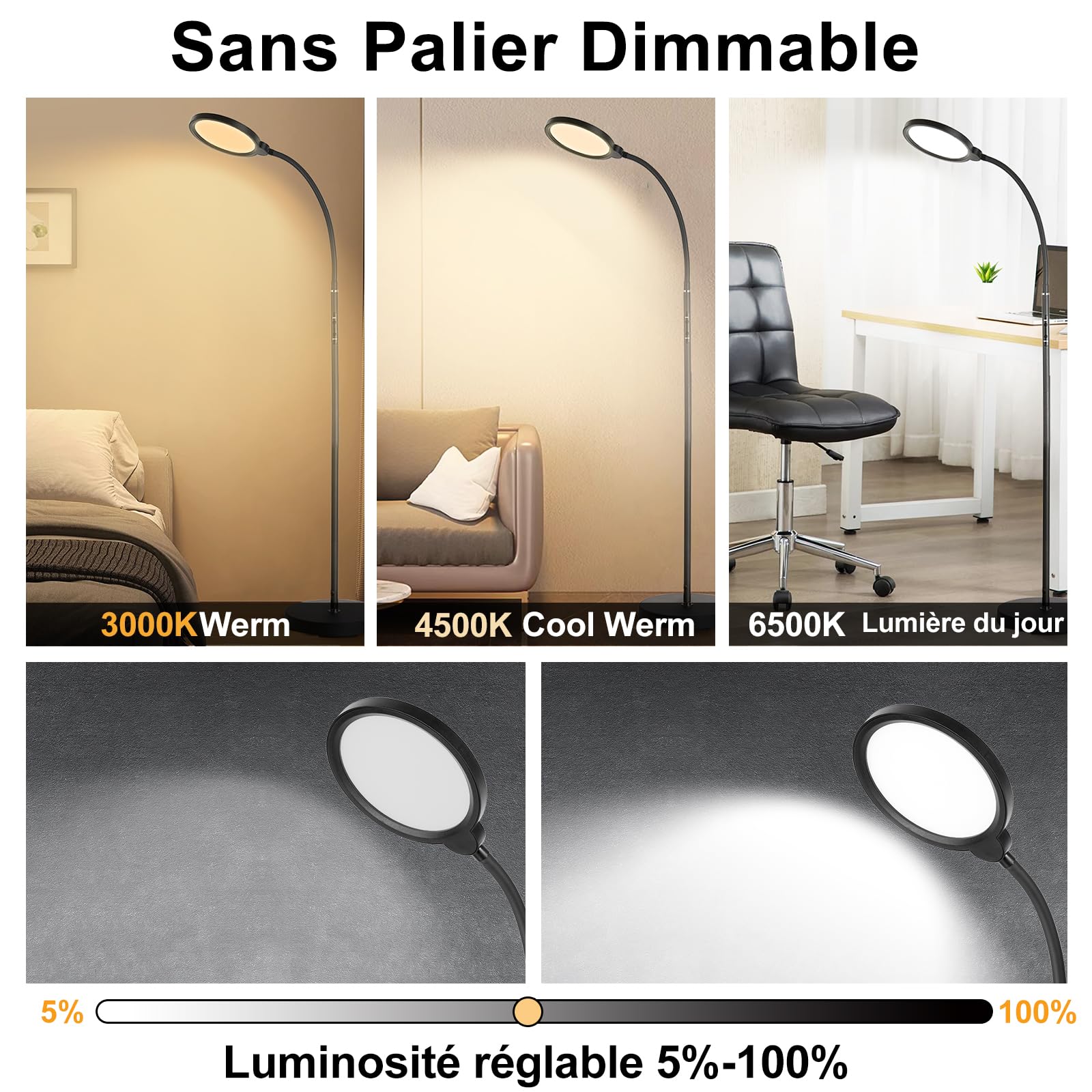 Lampada Da Terra LED Dimmerabile Con Telecomando - Regolabile A Collo D'oca, 3 Temperature Colore, 167 Cm
