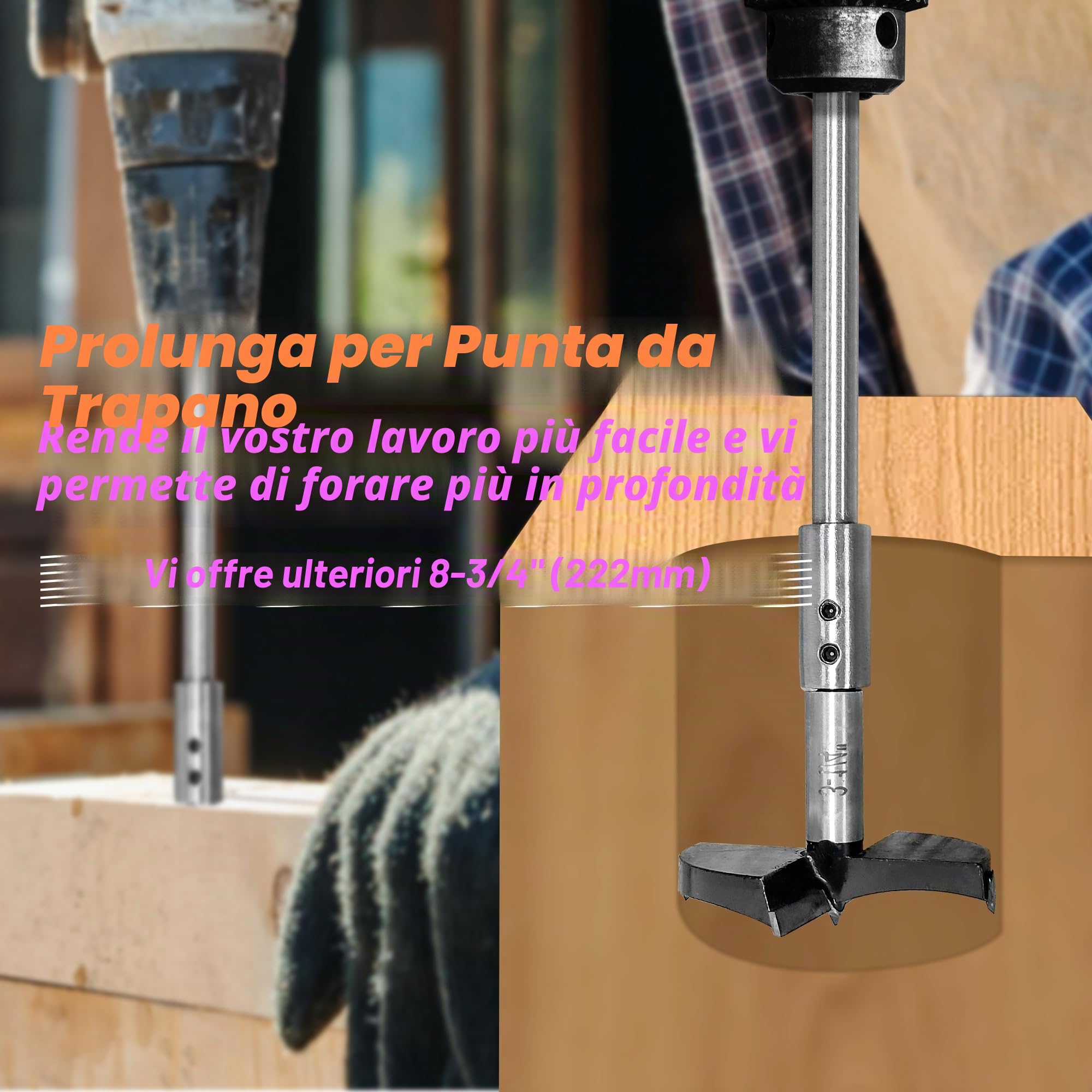 ASNOMY Estensione extra lunga della coclea della nave da 254mm, con attacco da 1/2", l'estensione del bit della trivella della trivella della nave,Prolunga Punte Trapano per gambo da 12,7mm