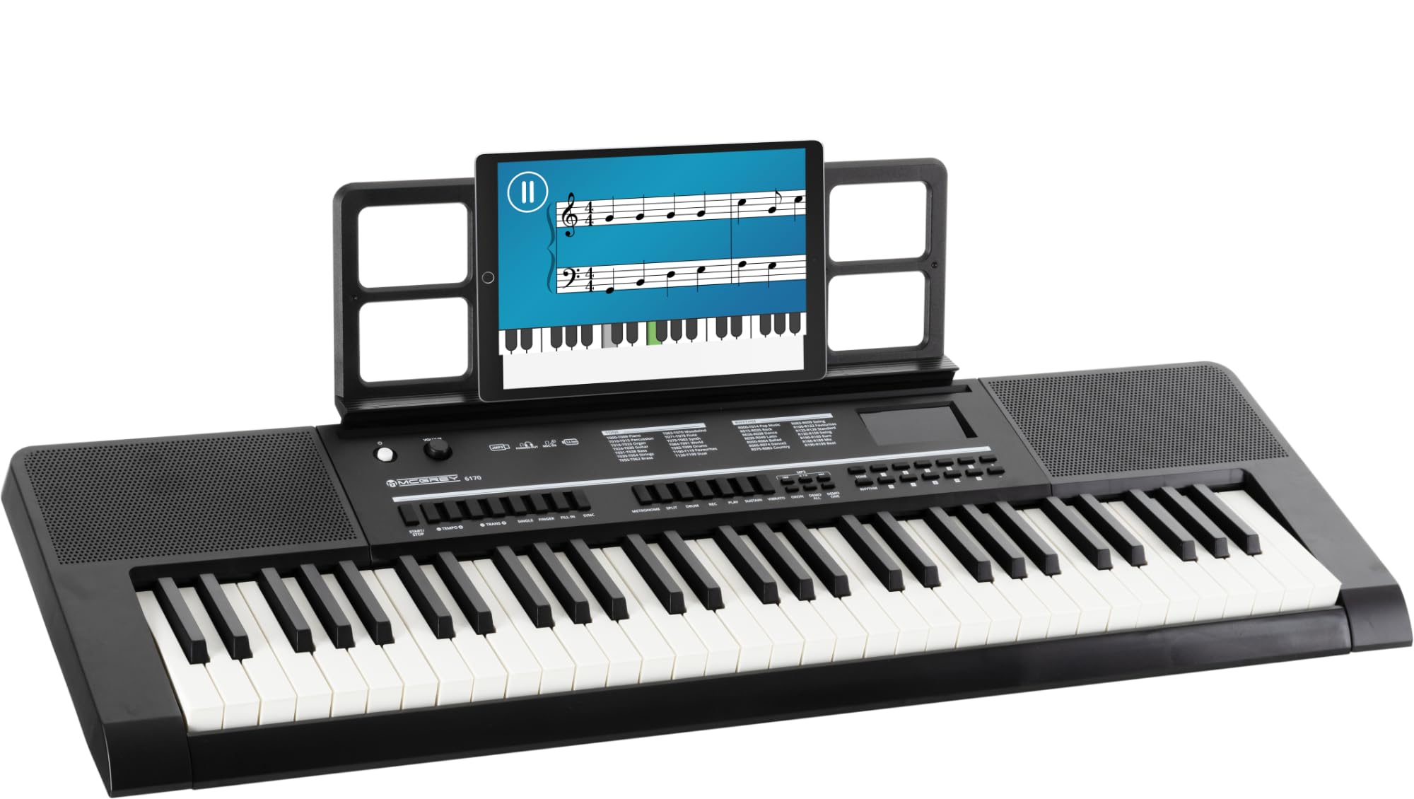 McGrey 6170 BK Akku-Keyboard - 61 Tasten-Keyboard mit integriertem Akku - 200 Klänge und Rhythmen - MP3-Player via USB-Stick - Begleitautomatik und Lernfunktion - Inkl. Mikrofon - Schwarz