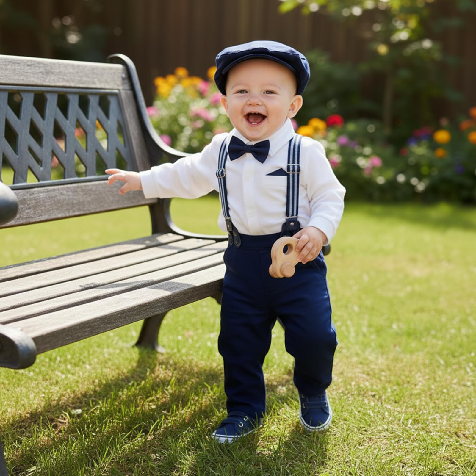 Volunboy Baby Jungen Anzug Set Bekleidung Hemd mit Fliege + Hosenträger Hosen Strampler Anzug