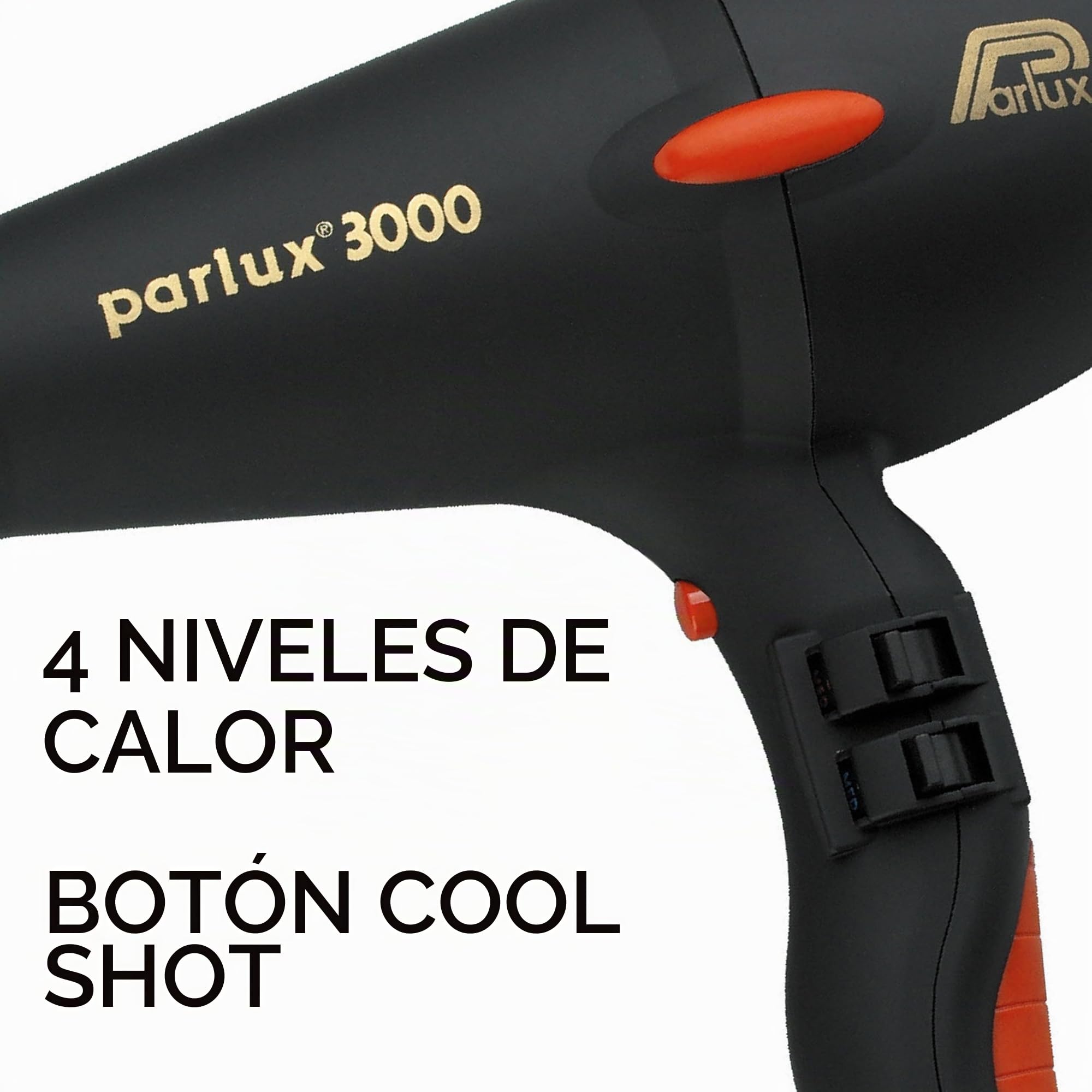 Parlux 3000 - Secador Iónico Profesional, Potencia 1810 W, 2 Velocidades, 4 temperaturas, Motor K-Laminación, Botón Modo Frío, Cable 3 Metros, 2 Concentradores, Ideal para Viaje, Alisado, Pelo Rizado