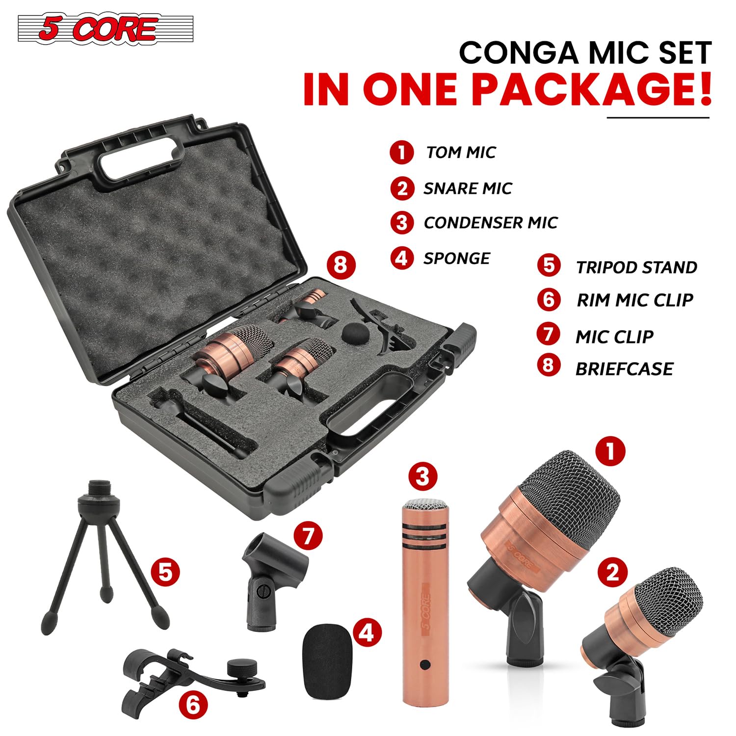 Amazon.com: 5 CORE Conga Mic Snare Tom Set Professional XLR