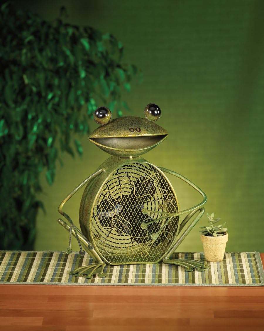 Exclusive Discount 80% Offer Deco Breeze Decorative Table Fan, Desk Fan, Two Speed Electric Tabletop Fan, Figurine Fan, 7 inch, Frog