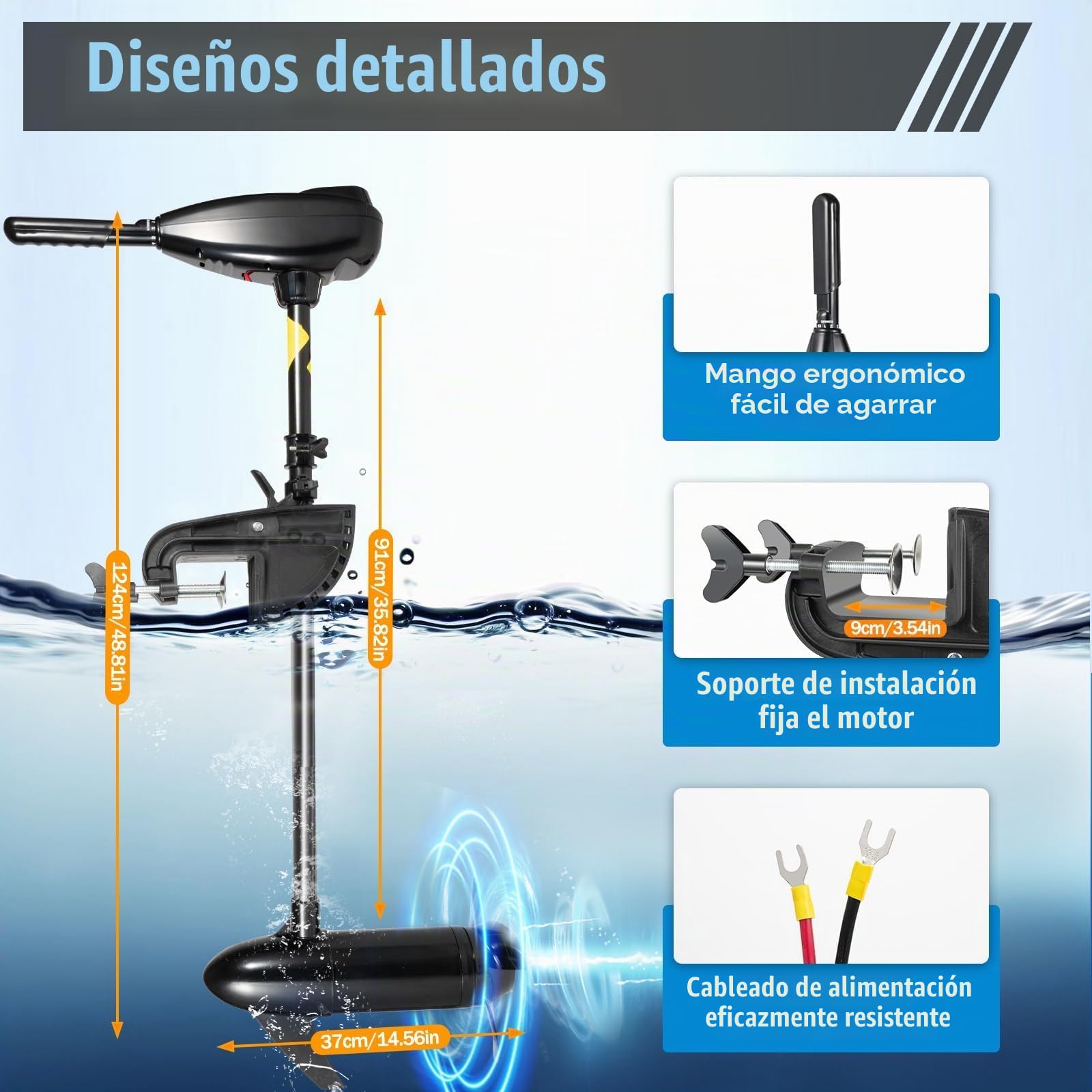 Motor fueraborda, 800 W, 12 V, motor eléctrico para barco, 80 LBS de empuje, fueraborda eléctrica de 1,2 CV con 5 marchas adelante y 3 marcha atrás, eje largo para lancha inflable con motor