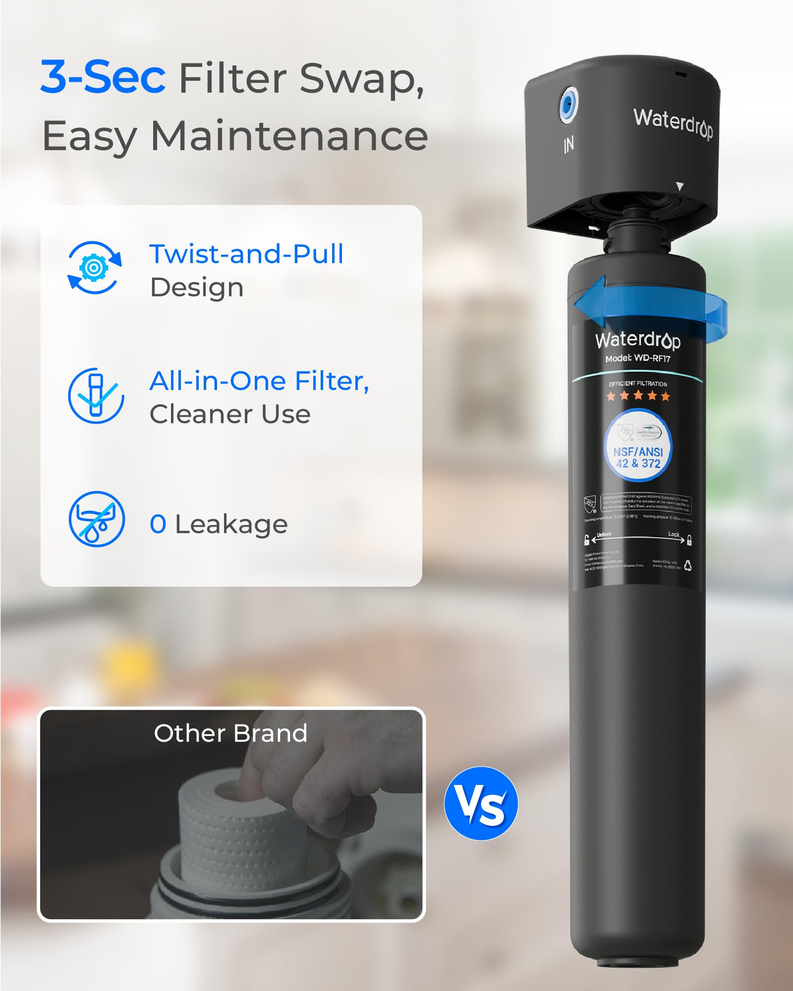 Waterdrop RF17 Replacement Filter Cartridge for 17UA 17UB Under Sink Water Filter Reduces PFAS PFOA PFOS Lead Chlorine — view 5