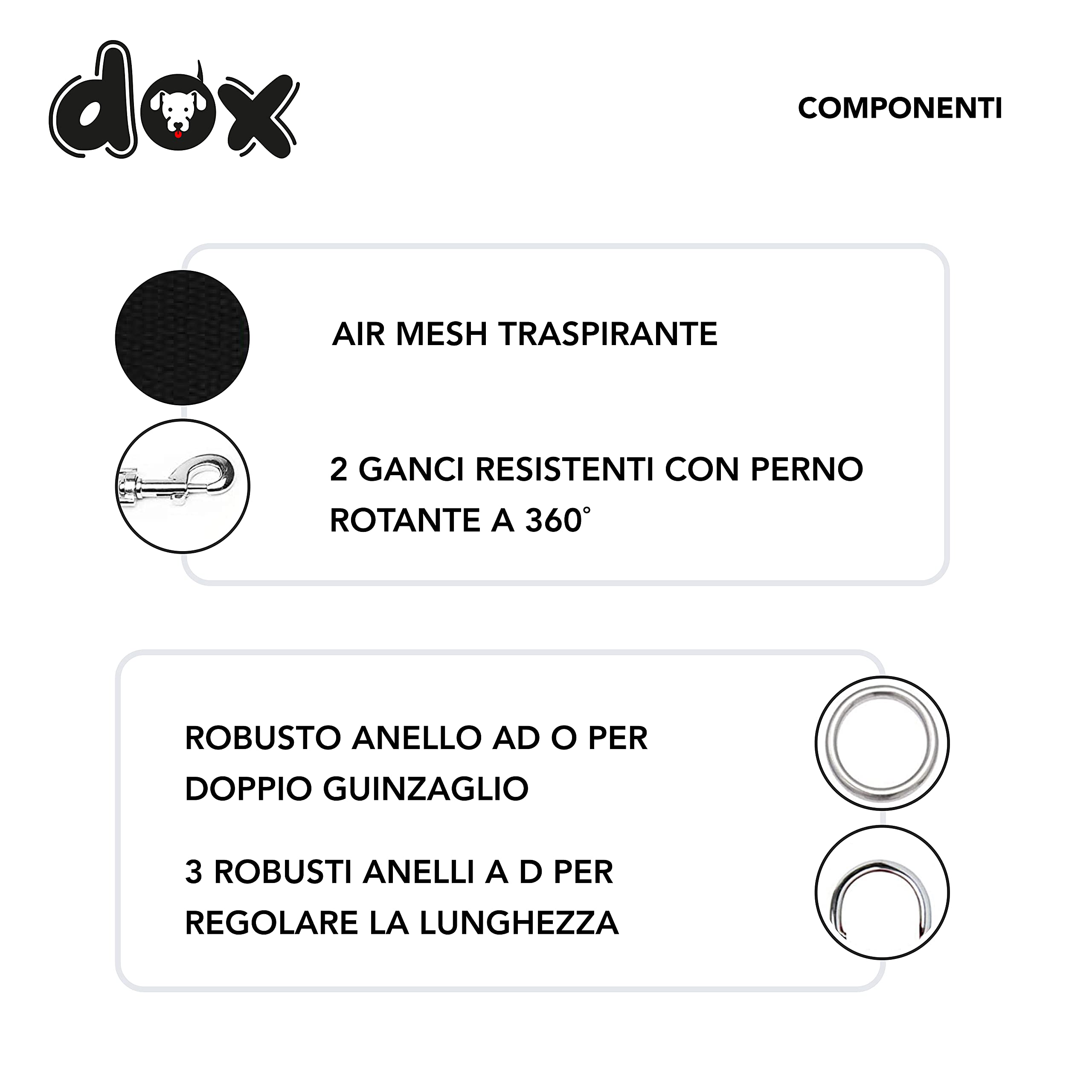 DDOXX Guinzaglio per Cani Air Mesh, Regolabile con 3 Misure, 2m | Tanti Colori e Taglie | Guinzaglio Doppio Cane Gatto Cucciolo Taglia Piccola Media Grande Piccoli Medi Grand | Nero, M