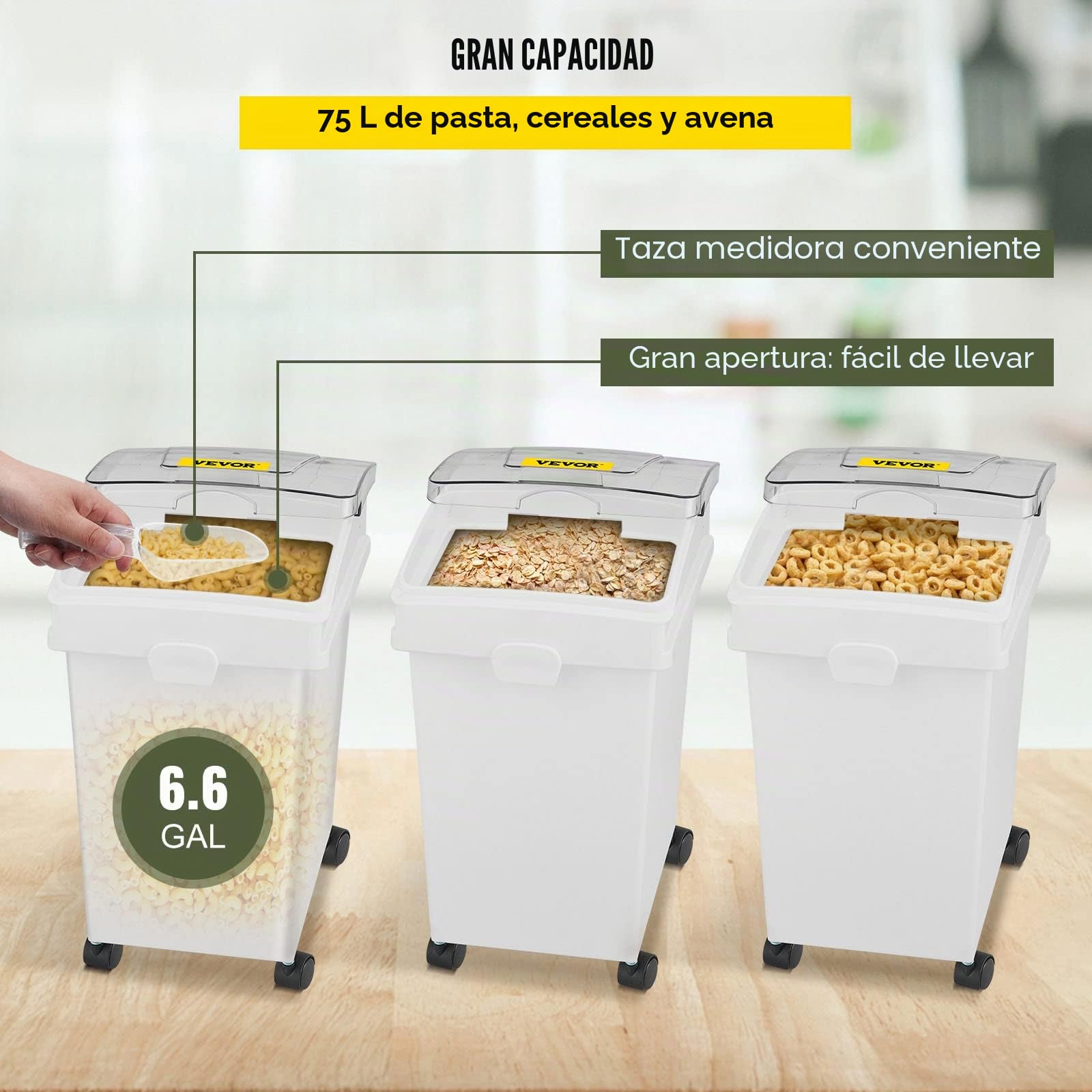 VEVOR Contenedor de ingredientes, contenedor de almacenamiento de ingredientes de capacidad de 6.6 galones, contenedores de harina de material PP sobre ruedas, contenedor de ingredientes de estante