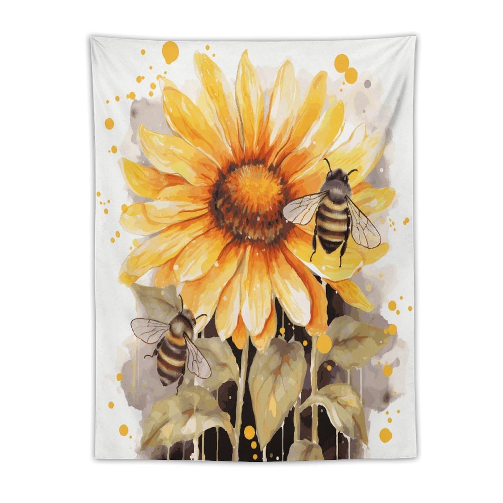 MUSM Blackboard Bees Sunflowers Tapestry with Installation Kit Personalized Wall Tapestry Aesthetic Tapestries Backdrop Banner Wall Art Hanging Decor for Home Picnic Beach Blanket 30"x40"