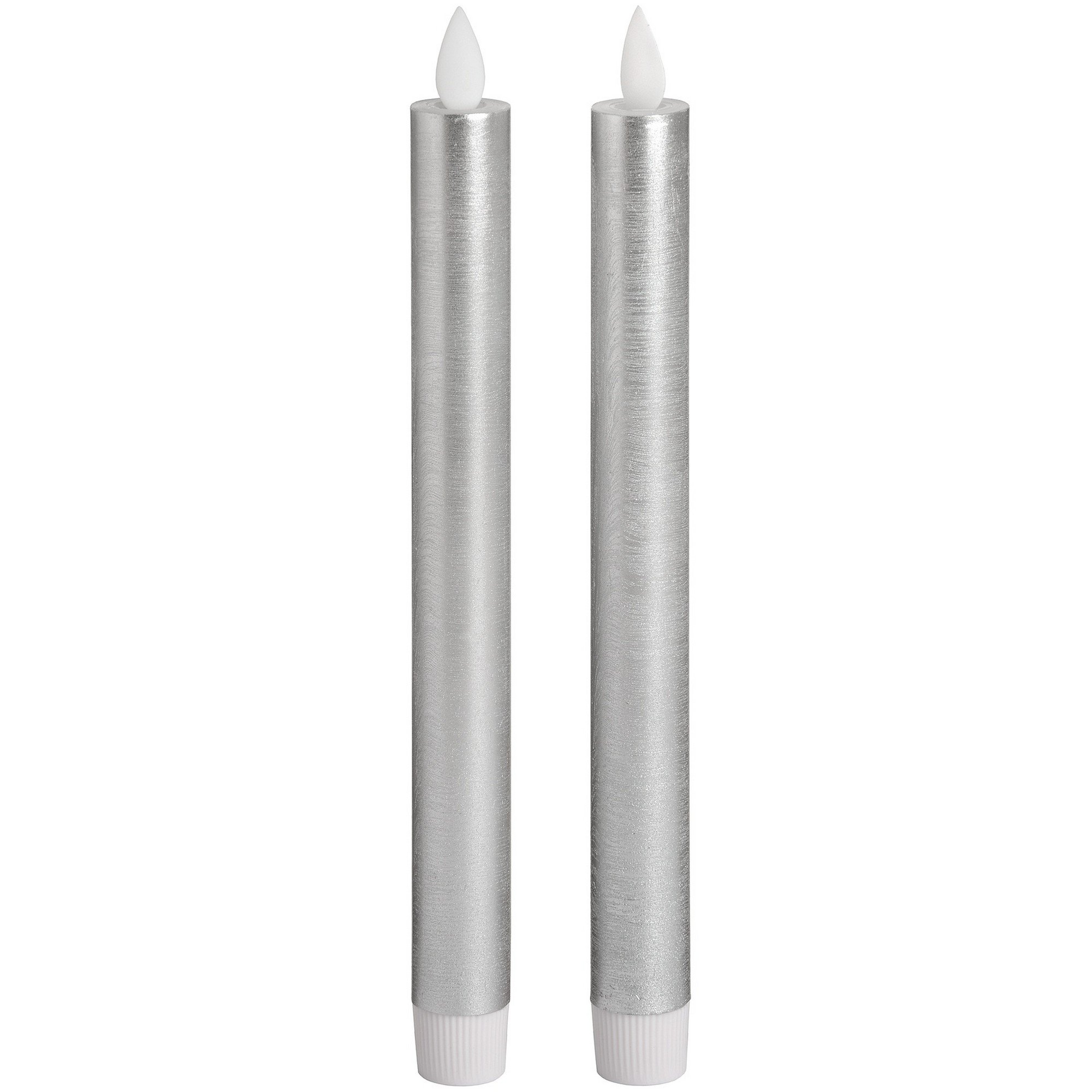 Hill 1975 Pair Of Silver Luxe Flickering Flame LED Wax Dinner Candles