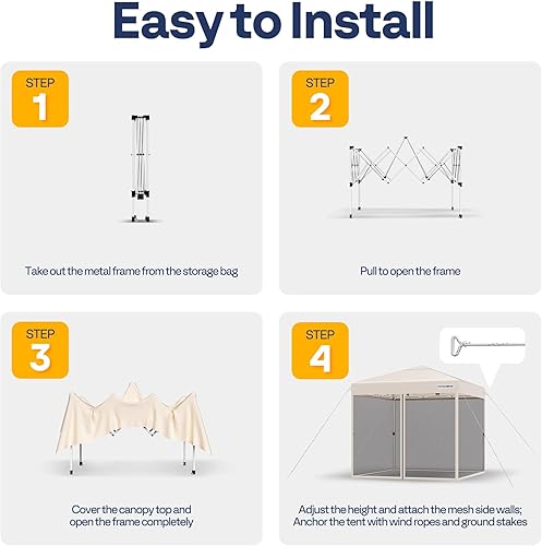 Miniatura 7 de VIVOHOME Toldo desplegable fácil de 8 x 8 pies, tienda de campaña para exteriores con mosquitera, 2 puertas con cremallera y bolsa enrollable para