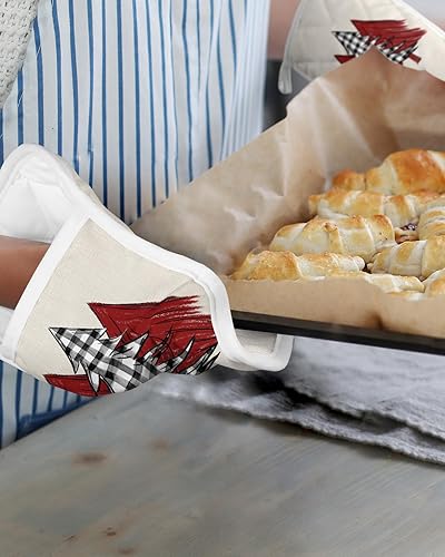 Miniatura 6 de Xmas Tree Checkered 2Pcs Pot Holders for Kitchen,Non Slip & Heat Insulation Terry Cloth Potholder Set with Pocket,Thick Hot Pad Oven Mitts Trivet