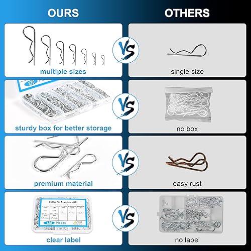 Miniatura 3 de Kit surtido de 120 pasadores de chaveta de alta calidad, pasadores de chaveta resistentes en forma de R, 7 tamaños de pasadores de acero al carbono