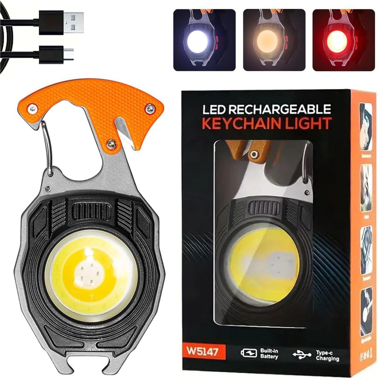 Bistrodel Rechargeable LED Keychain Flashlight – 800 Lumens COB Torch with 7 Light Modes, Magnetic Base, Bottle Opener, Whistle, Lighter & Screwdriver | Compact Emergency Light for Outdoor, Hiking-image-23