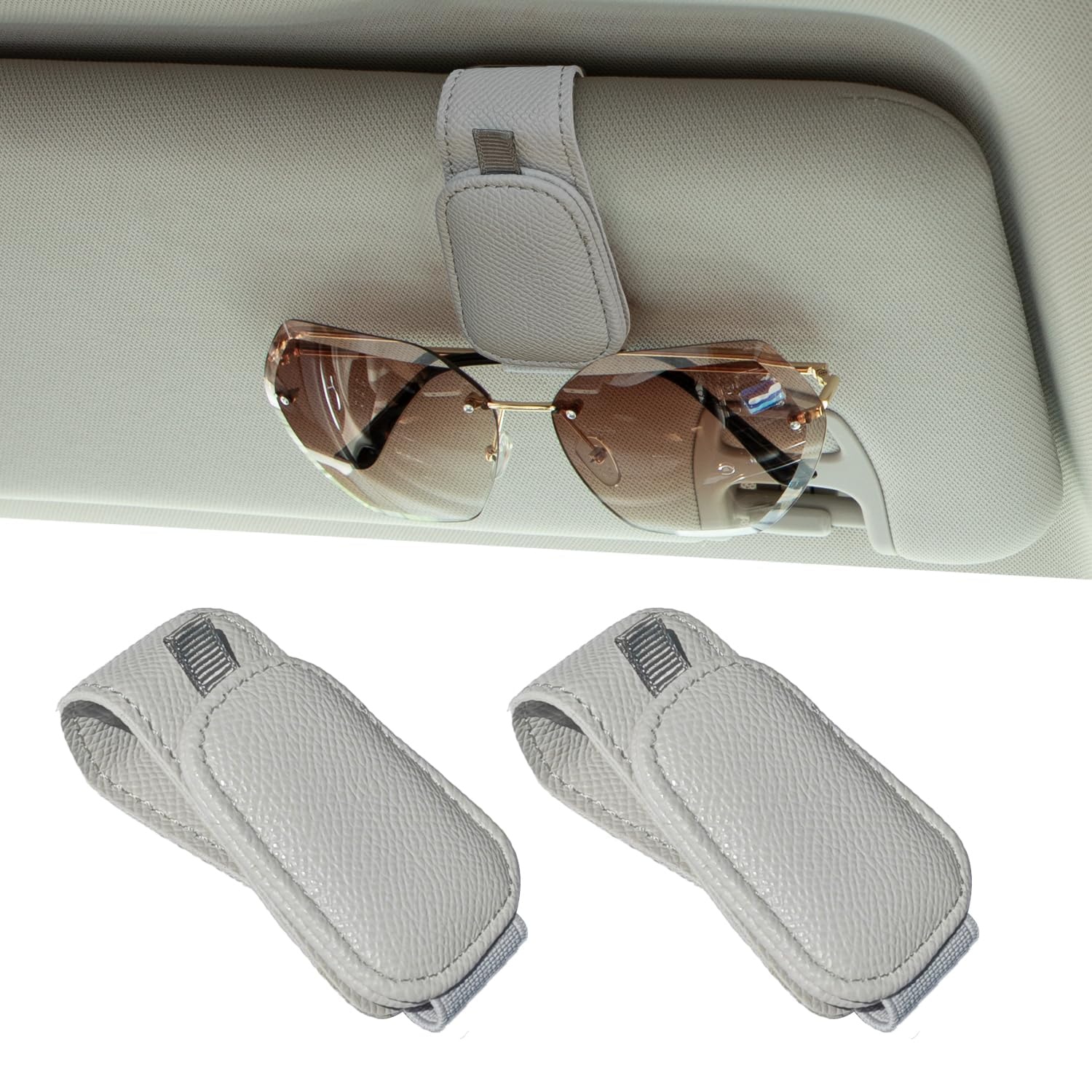 Tryagat 2 Pcs Sunglass Holder for Car for Chevrolet Camaro (Bj. ab 2016), Car Visor Accessories Magnetic Leather Sunglasses Holder Visor Clips for Accessories,White