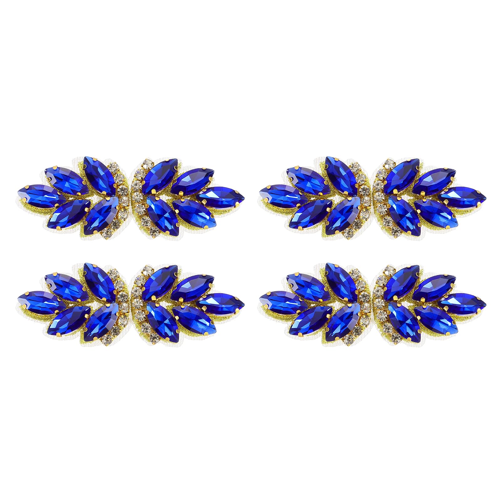 sourcing map 4Pcs Rhinestone Crystal Applique, Handmade Beaded Patches Sew on Patch Crystal Sewing Applique for Bridal Sash Wedding Dress Shoes Bags, Blue/Light Gold
