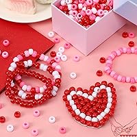 Vista 5 de UPINS 1200 cuentas de poni para el día de San Valentín para hacer joyas, pulseras, manualidades, cuentas espaciadoras pequeñas, de plástico, rosa