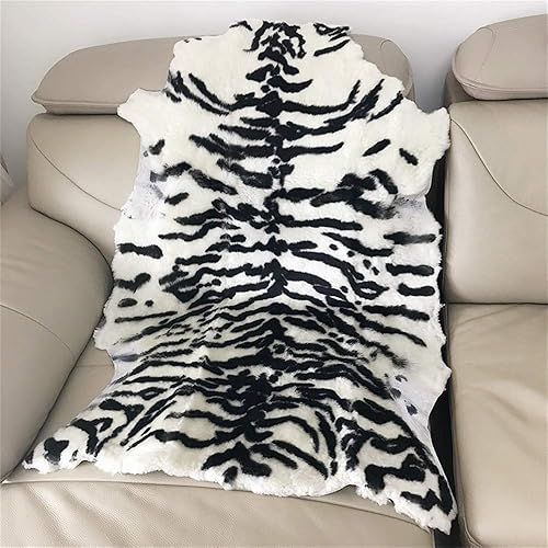Miniatura 6 de Alfombra de piel de oveja australiana con estampado de leopardo y tigre blanco, suave, de piel de cordero, se adapta perfectamente a la sala de