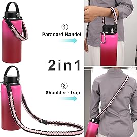 Wongeto Paracord Handle Shoulder Strap,Compatible with Hydro Flask Wide Mouth Water Bottles 12oz - 64 oz(Not for The New Hydro Flask 2.0), Bottle Strap for Walking Hiking Camping (Pink/Black)