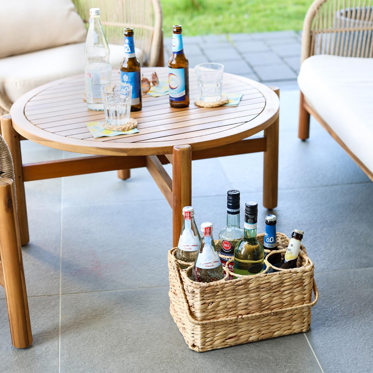 HMF Porte-bouteilles pour 6 bouteilles, panier à bouteilles tressé en jacinthe d'eau durable, 32 x 22 x 18 cm