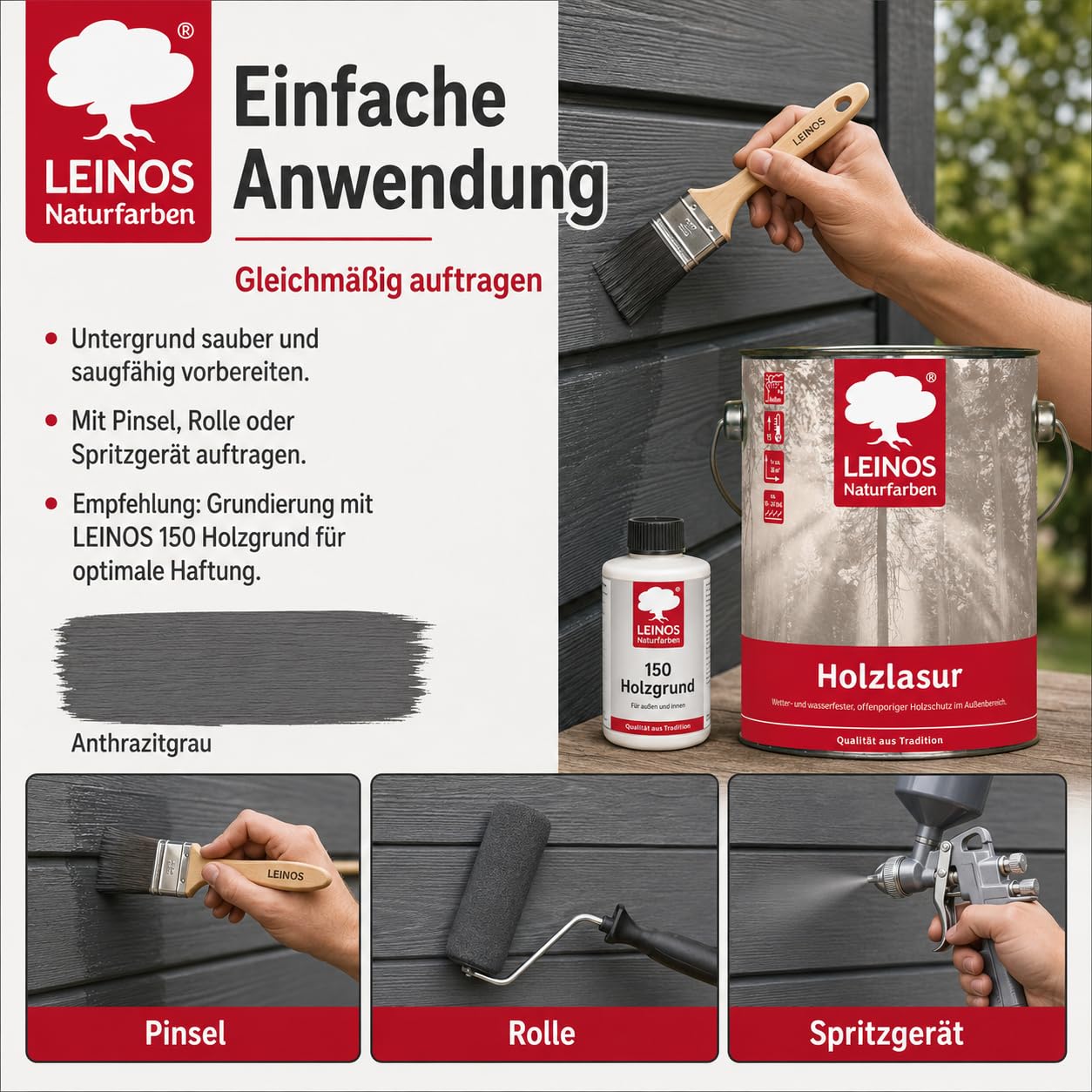 Leinos 260 Barniz para madera para exterior 733 gris antracita 2,5 litros