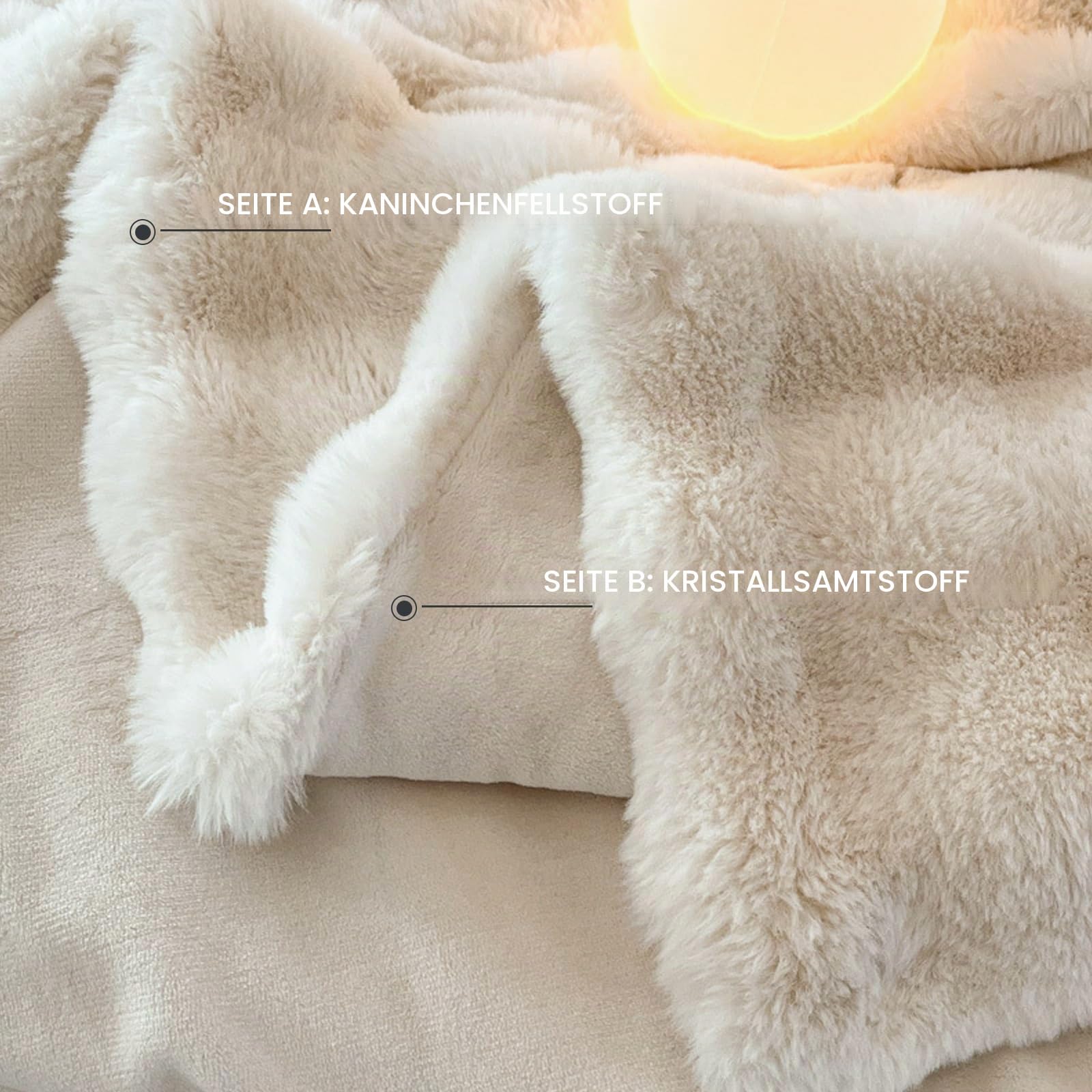 Kunstpelz-Decke aus Kaninchenimitat, luxuriöse weiche warme Bubble-Decke für Bett, Couch, Sofa, Beige, 152 X 203 cm