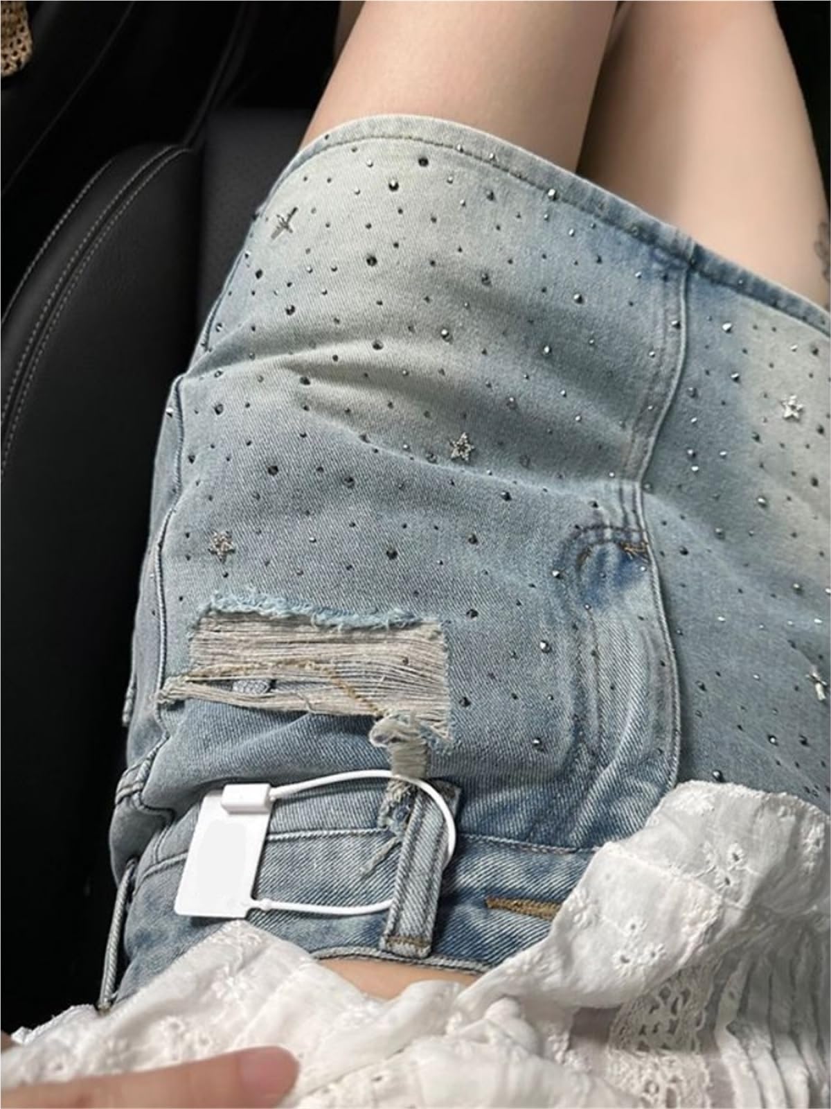 1 Pezzo gonne stellate di Jeans Vintage da Donna Mini Strass Estivi Streetwear per Vacanze E Feste