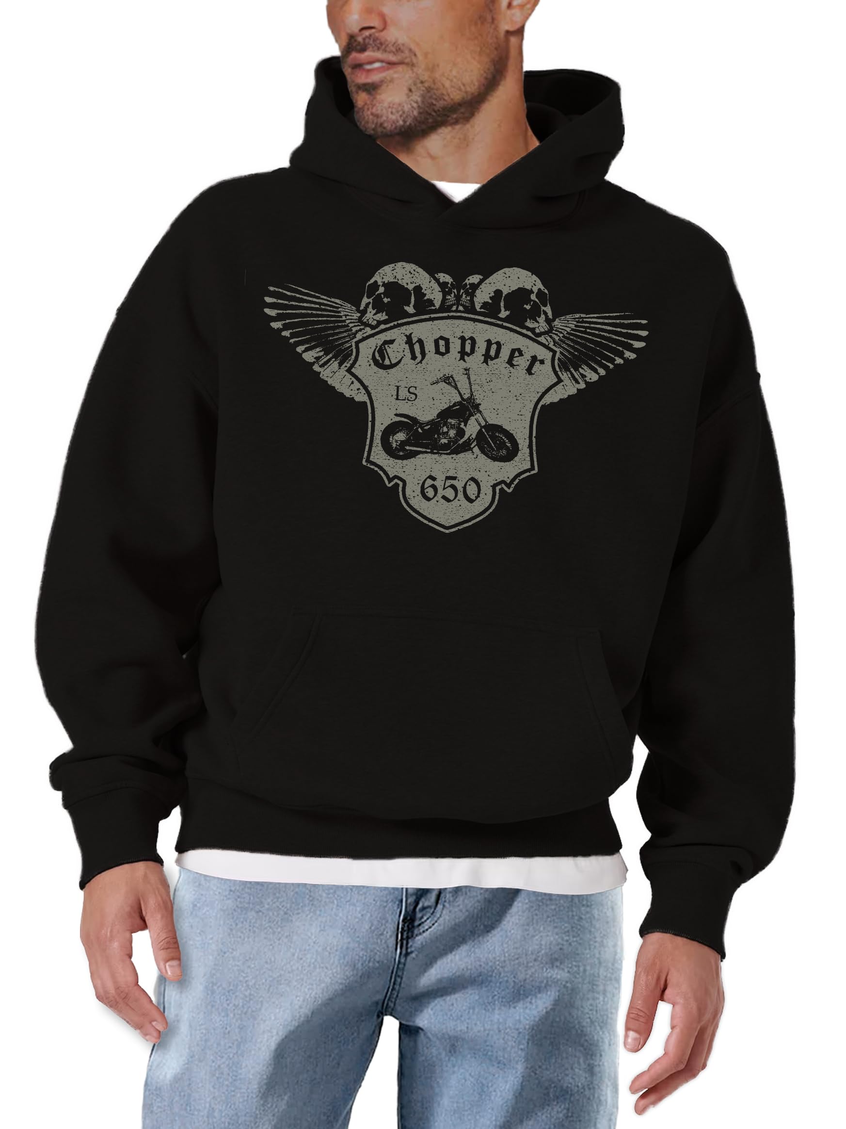 MAKAYA Sudadera Moto Hombre - Hoodie Calavera Chopper