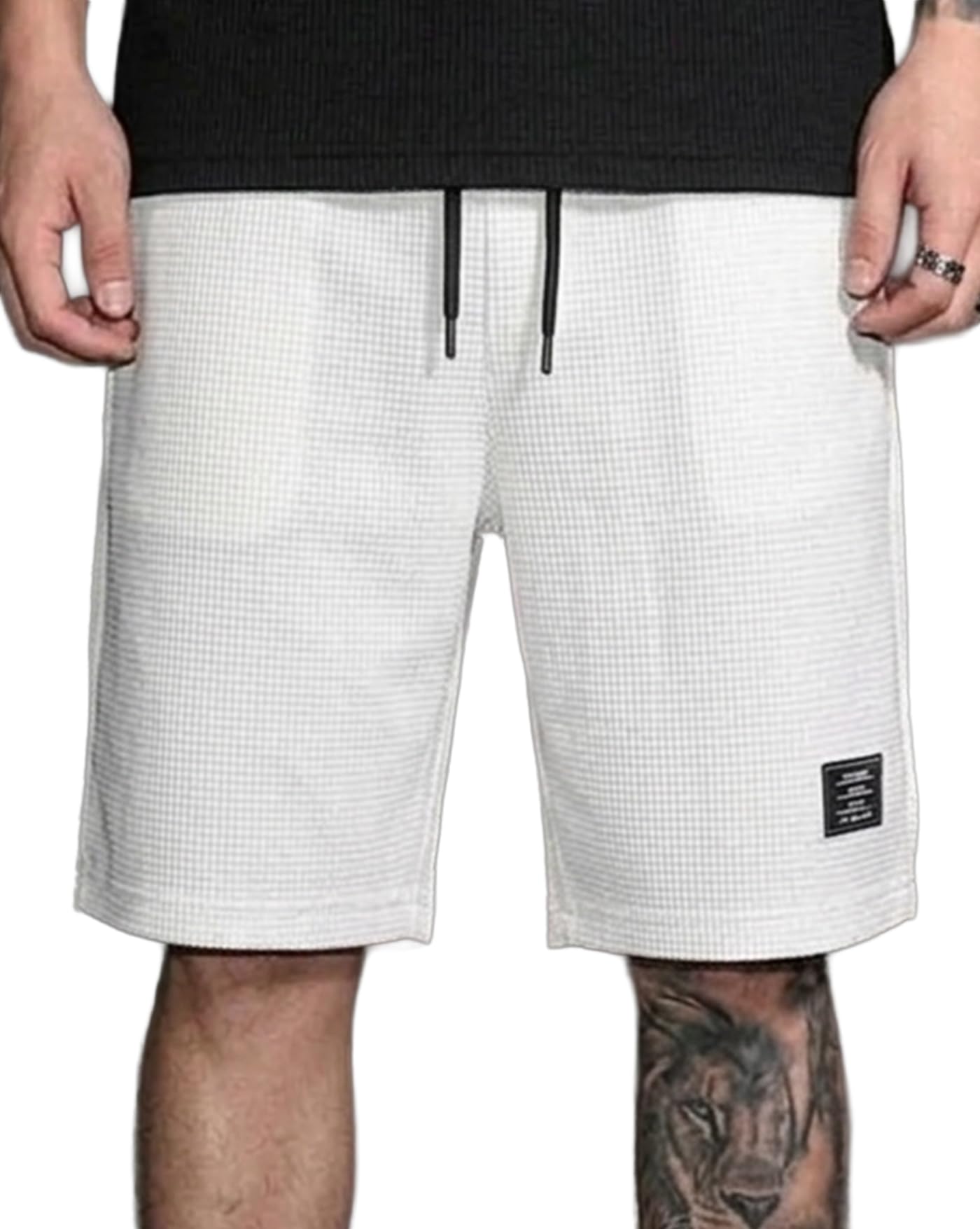 enitor Men's Solid Drawstring Waist Casual Knee Length Boxers,Solid Men Beige Basic Boxer's-picture-13