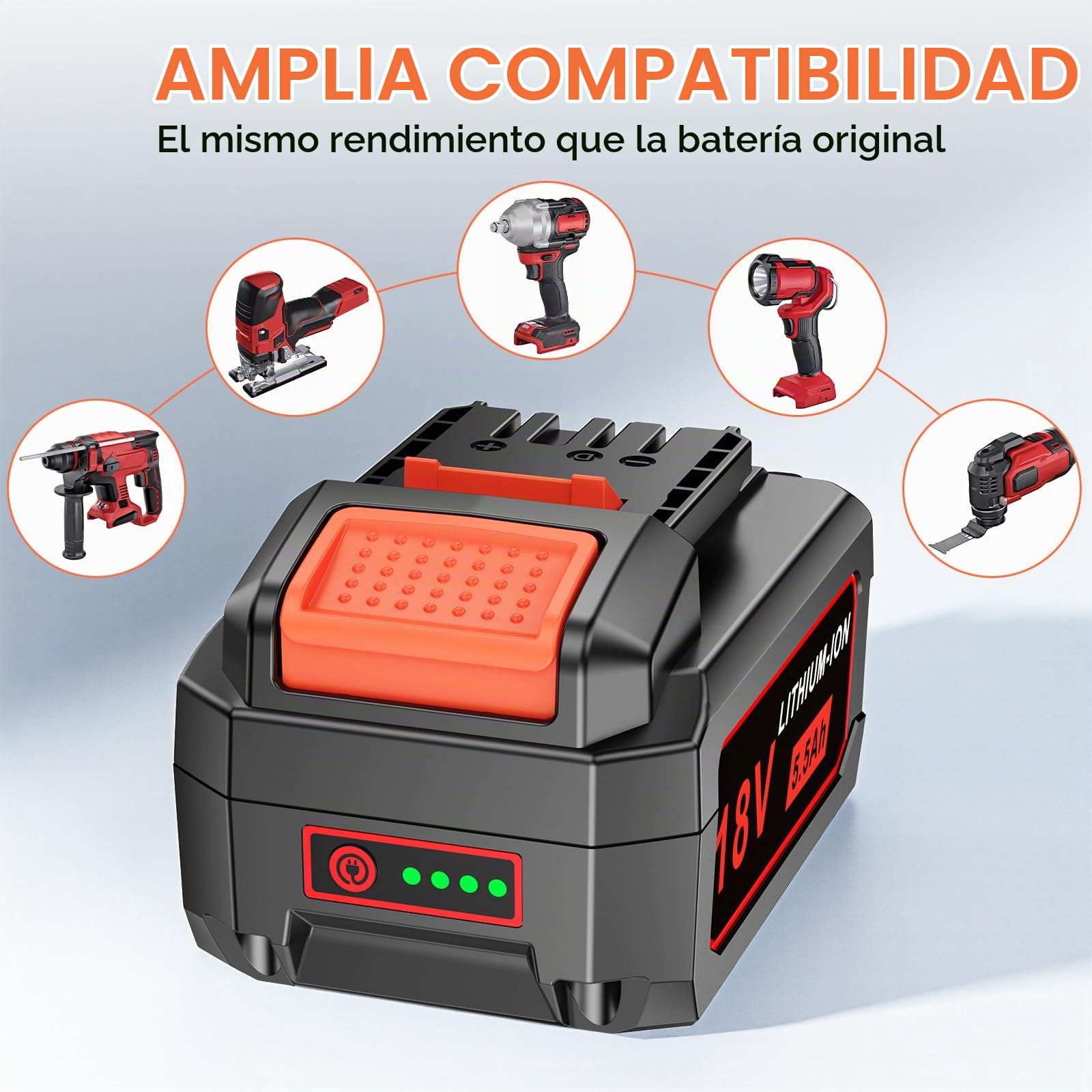 Batería de ion de litio de 18 V 5500 mAh para herramientas Flex AP FL1850, batería de repuesto 445894 con indicador de estado de carga