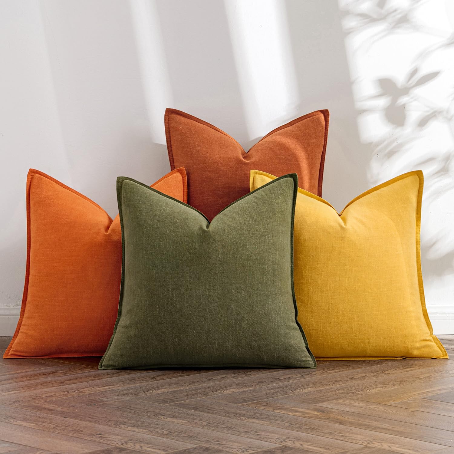 MIULEE Neutral Orange/Yellow Linen Pillow Covers Pack of 4