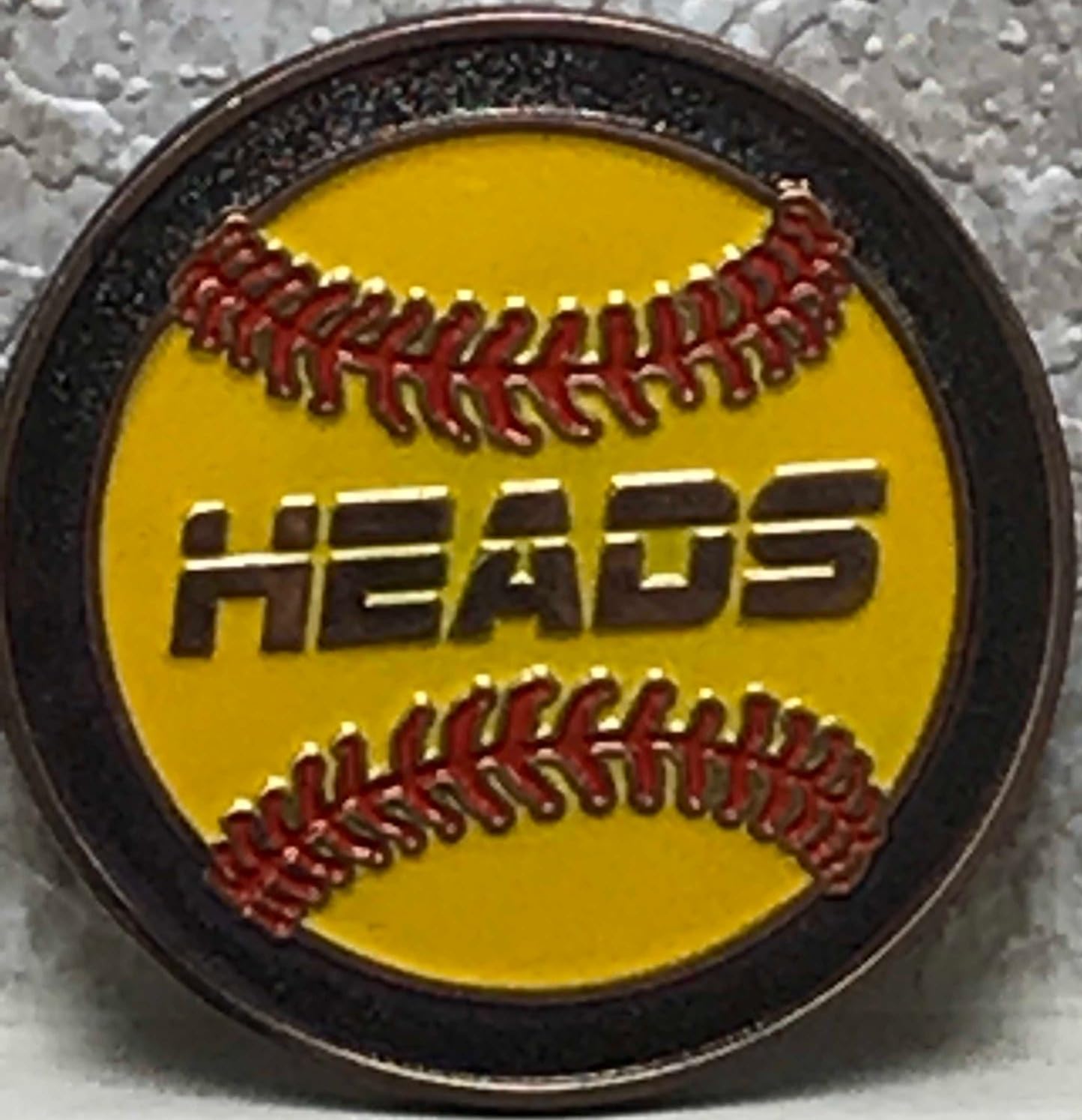 Heads and Tails Softball Baseball Challenge Coin, 2-Sided Umpire Flip Coin, Yellow Design