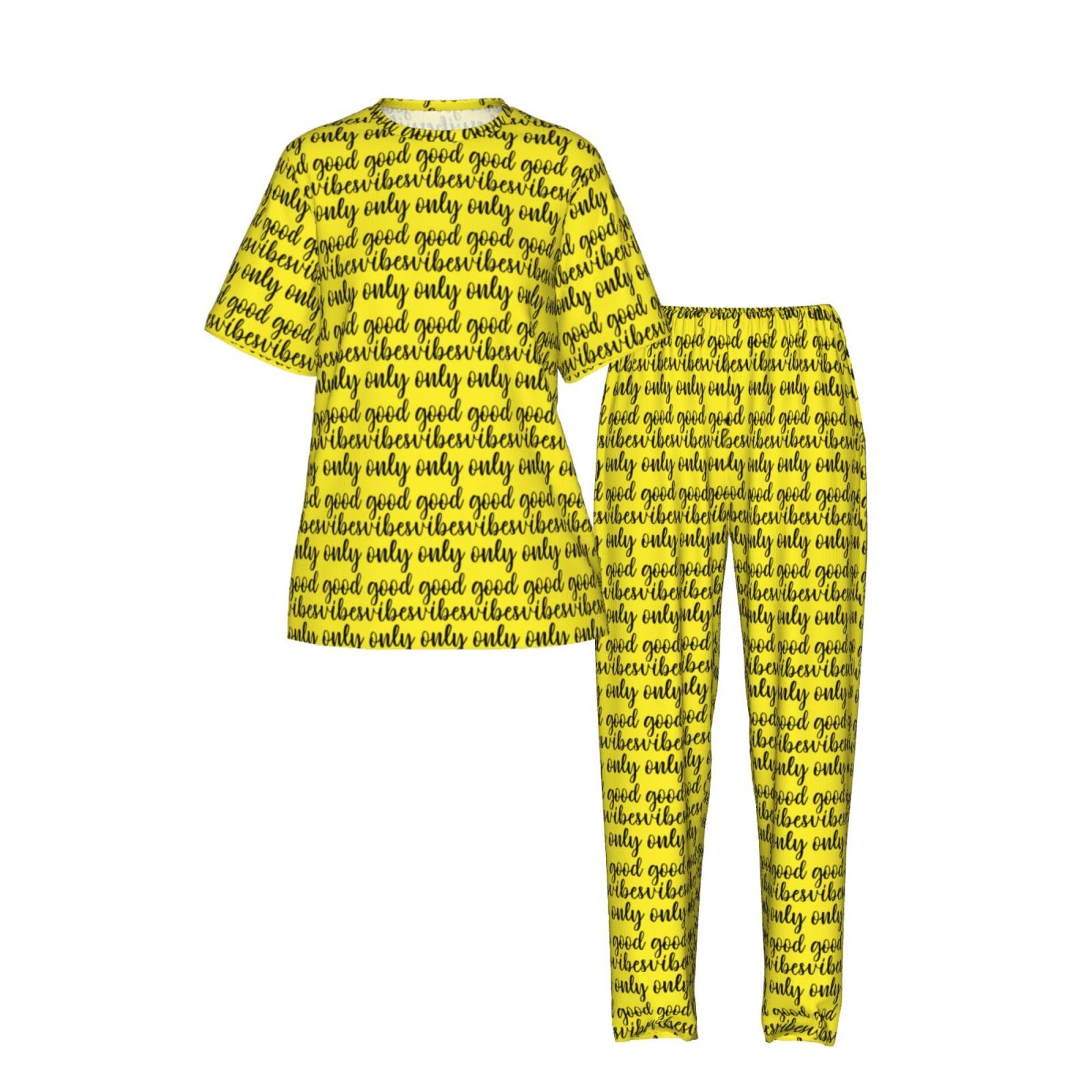Good Vibes Only Print damska piżama z krótkim rękawem zestaw bielizna nocna letnia miękka wygodna domowa bielizna nocna