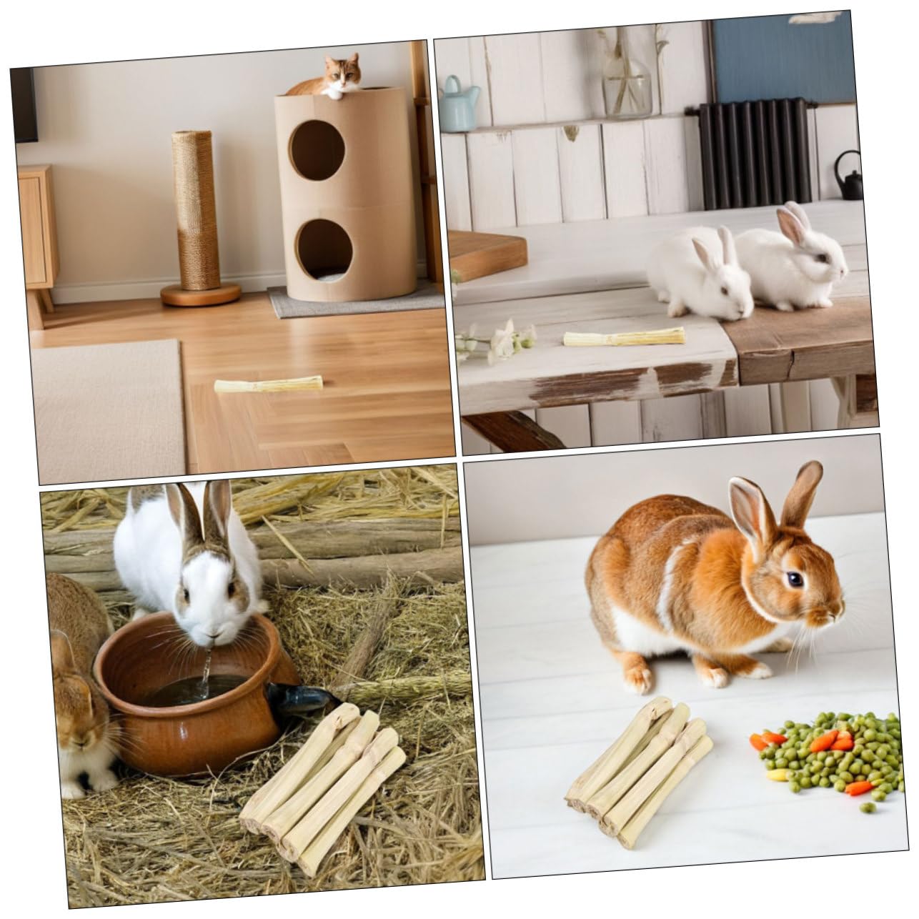 Gatuida Varillas de Bambú para Roedores de Juguetes Masticables Seguros para Conejos Chinchillas Hámsters y Cobayas Promueven Dental y Diversión