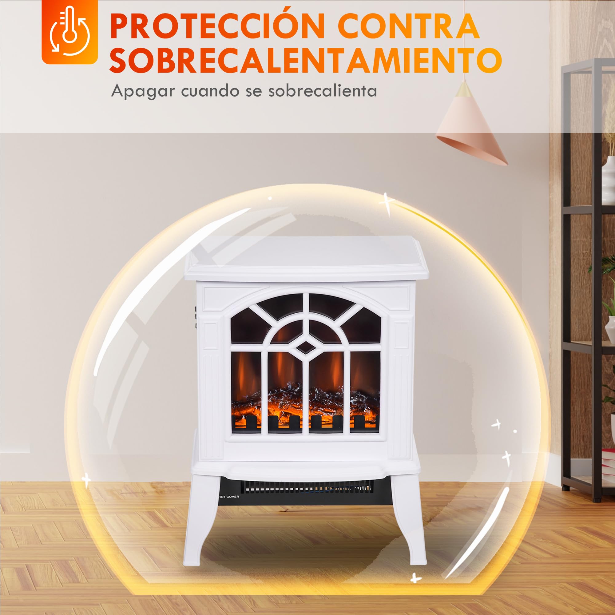 HOMCOM Chimenea Eléctrica 2000 W Decorativa de Pie con LED Llamas Temperatura Ajustable 36,5x24x46 cm Blanco
