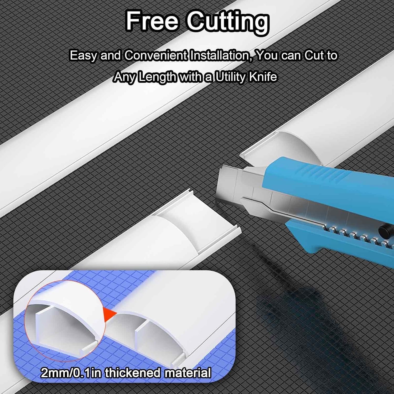 2 Channel Cable Covers - White Cord Management Half Round Floor Hider, Adhesive Wire Concealer, Prevents Trip Hazards, Perfect for Indoor & Outdoor Use (100x12x2.7cm)