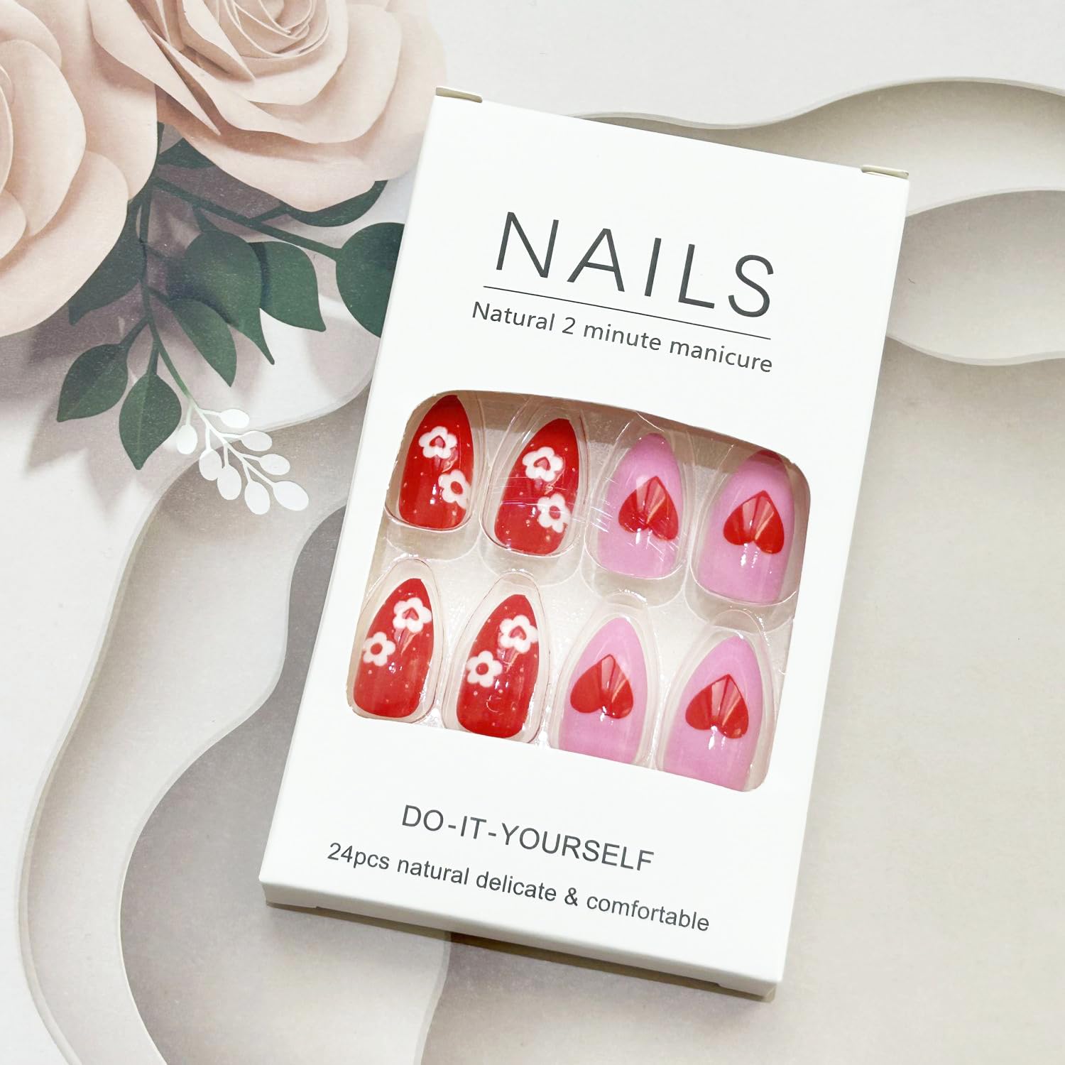 Amazon.com: Valentine's Day Press on Nails Oval Fake Nails Red