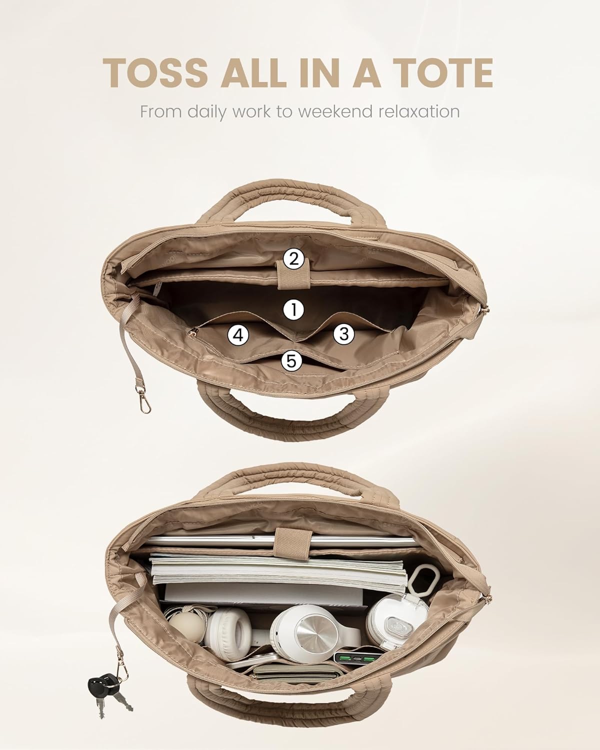 LOVEVOOK Laptop Bag for Women, Lightweight Puffy Work Tote Bag with Clutch Purse, 15.6 Inch Computer Briefcase Bag - Image 5