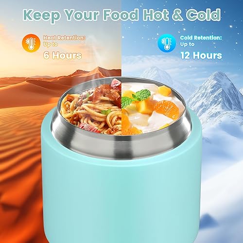 Miniatura 2 de Tarro de comida aislado 2 en 1 con un recipiente para aperitivos, termo de sopa para niños de 15 onzas para comida caliente con asa y cuchara,