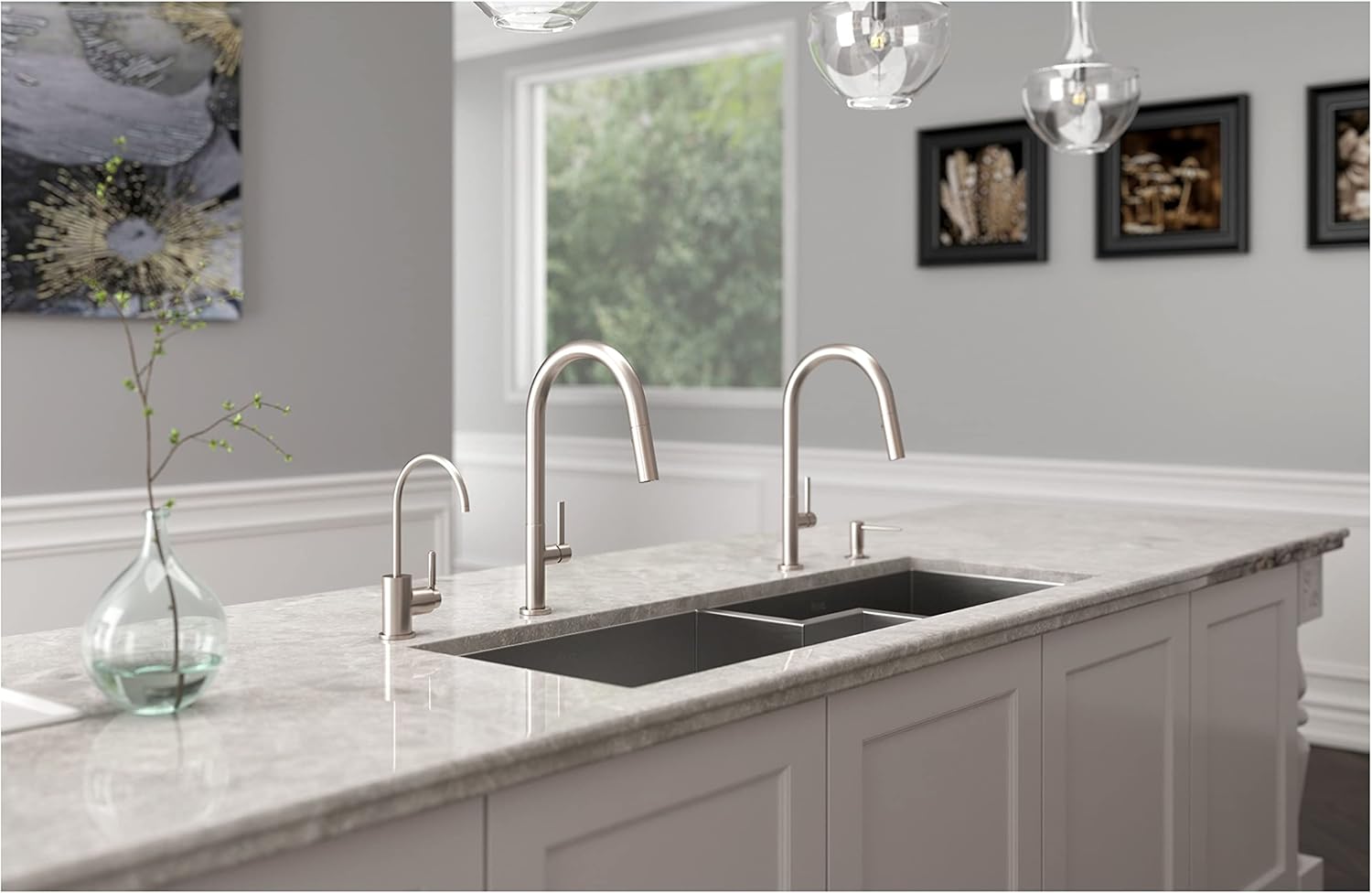 Polished Nickel Modern Pull-Down Kitchen Faucet with Brass