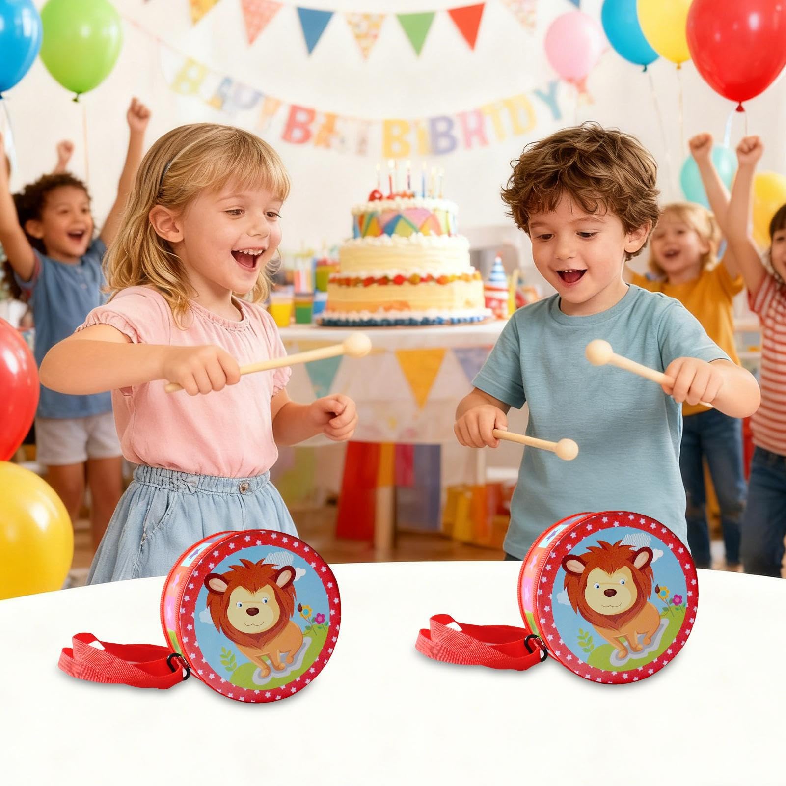 Drum Set, Awakening Instrument, 15 cm Adjustable Carrying Strap Drum Set for Boys and Girls 2-5 Years Old Education Birthday Home Nursery Room — view 8