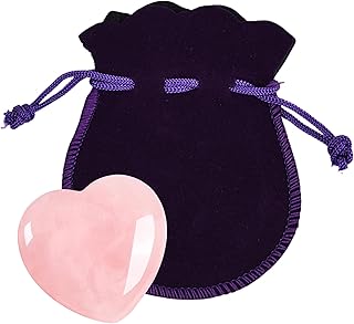 East Leaf ローズクォーツ 天然石 ハート型 癒しグッズ パワーストーン 水晶 置物 ギフト お守り 浄化用 ストーン 紫ベルベット巾着付き (ピンク)