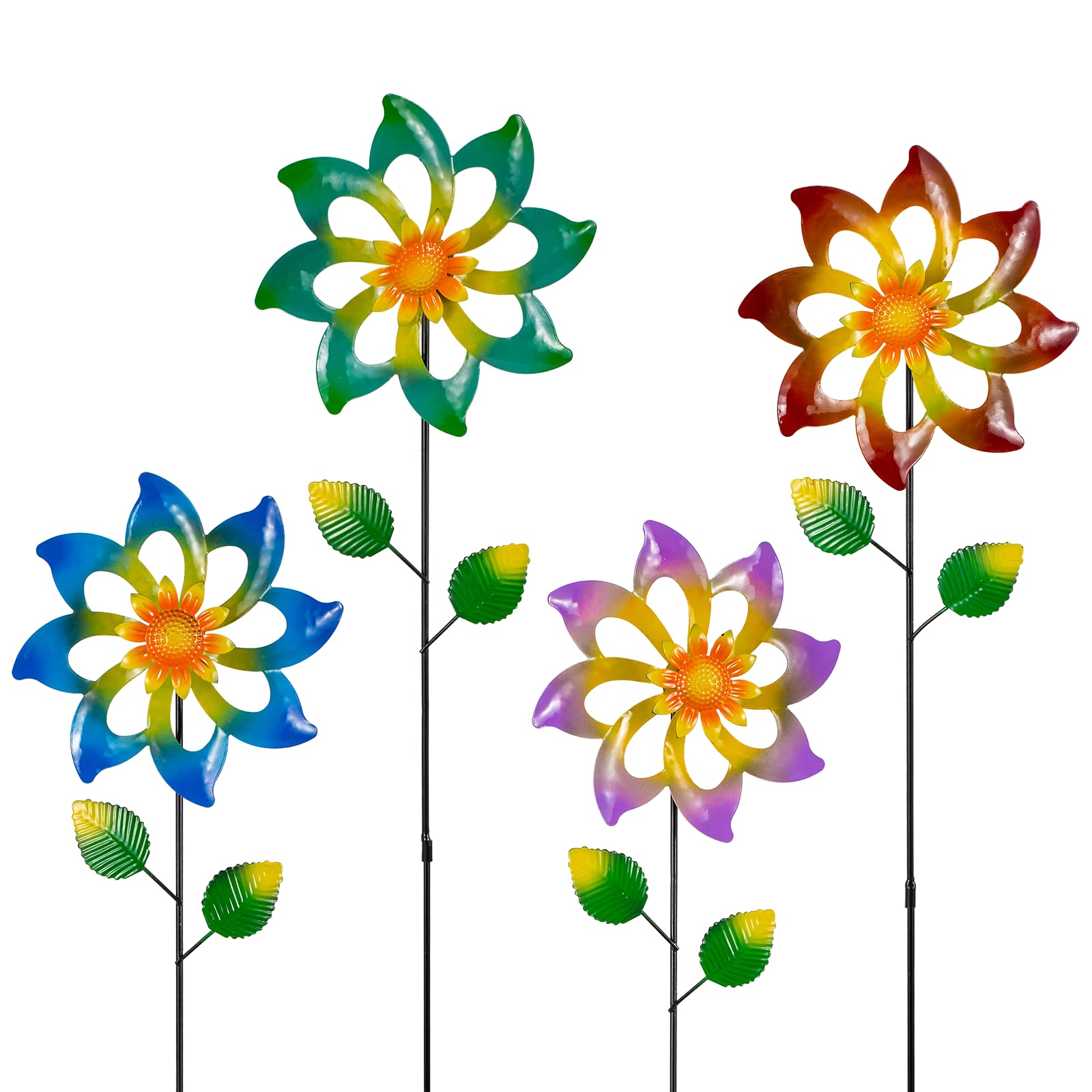 Photo 1 of ***MISSING PARTS***Qipade 4 Pack Wind Spinners Outdoor, Colorful Metal Flower Windmill