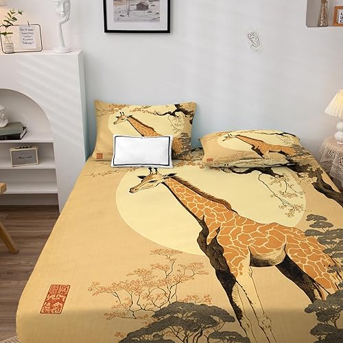 Miniatura 3 de zcsm Sábanas de jirafa tamaño Queen  Sábanas de microfibra suave, bolsillo profundo, sábanas y fundas de almohada estampadas sin arrugas, 4 piezas